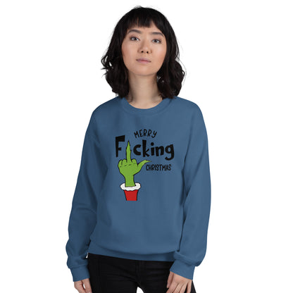 Merry F*cking Christmas grumpy Middle Finger Sweatshirt - Color: Royal - Sweatshirt Gildan 18000