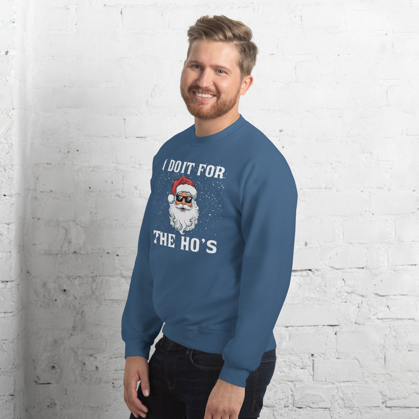 I Do It for the Ho's - Christmas Santa Sweatshirt - Color: Black