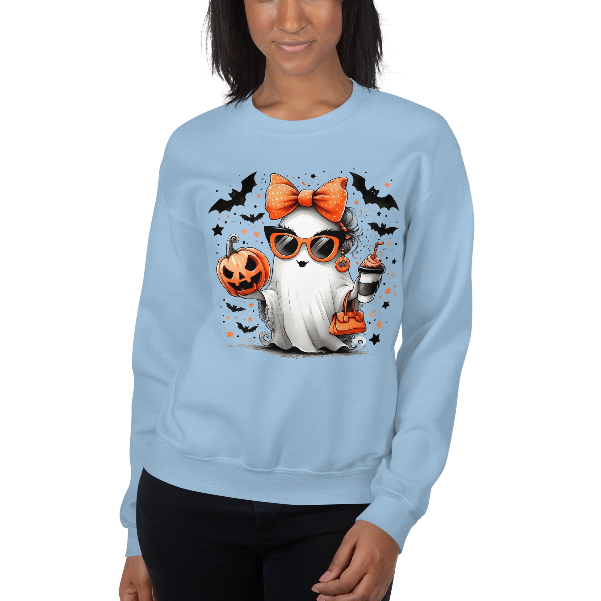 Cute Halloween Mom Ghost Sweatshirt Color: Light Blue