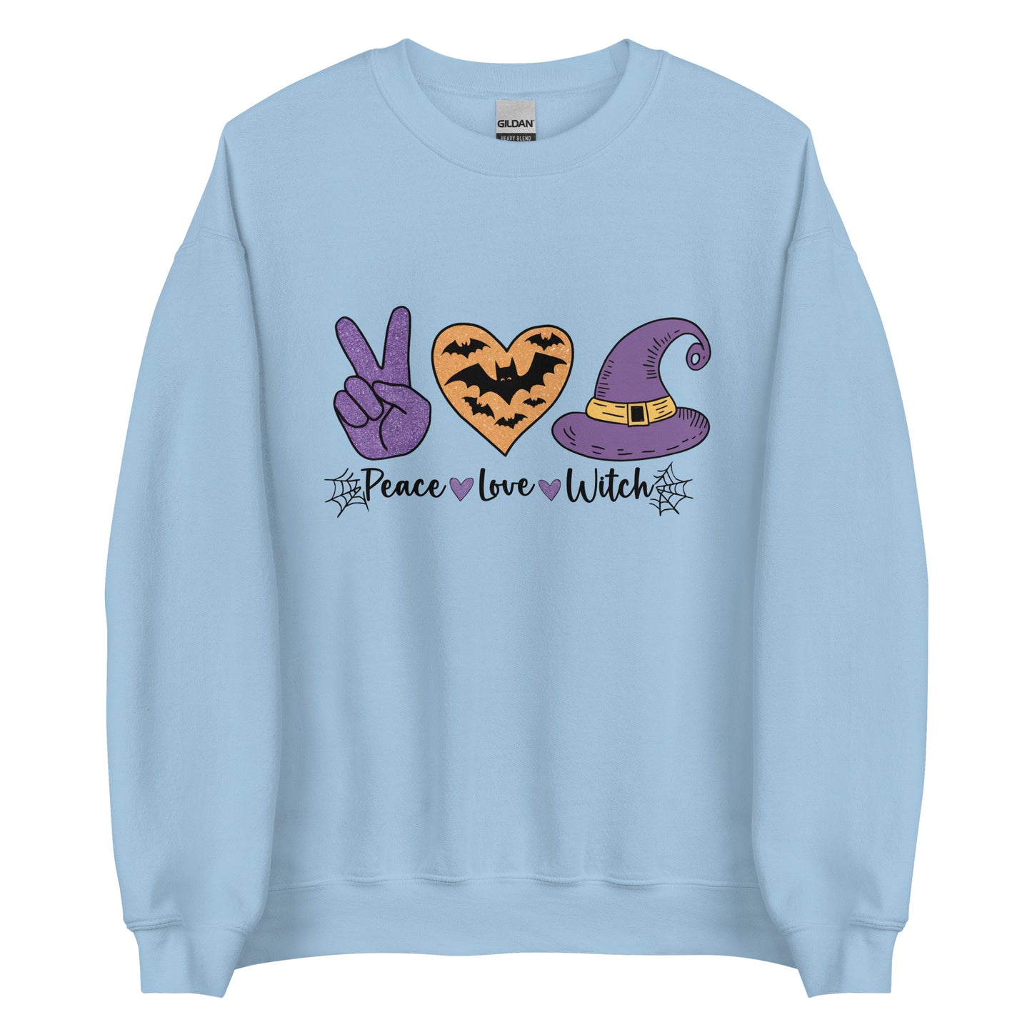 Peace Love Witch Sweatshirt (Halloween Witch) Color: Light Blue