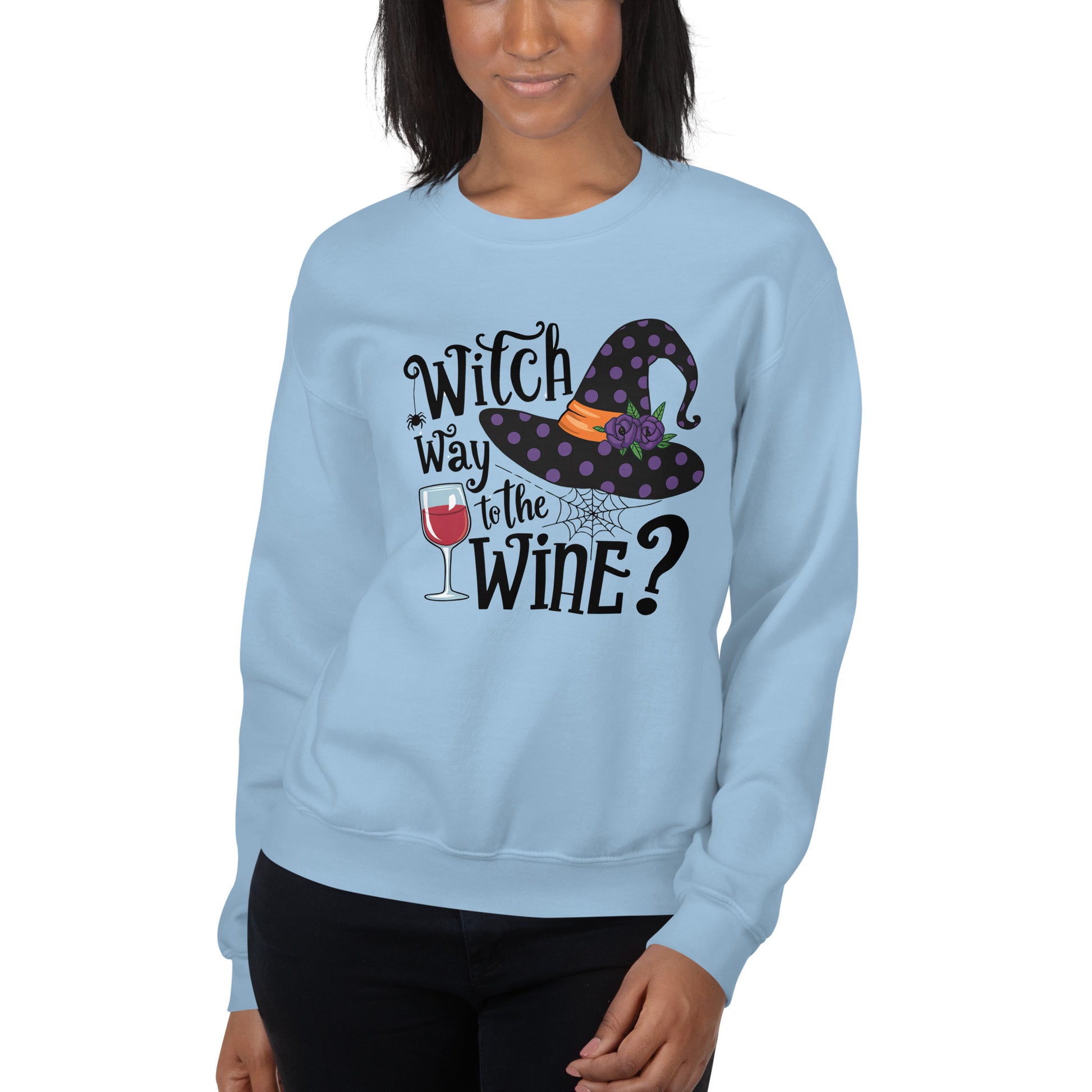 Witch Way To The Wine Sweatshirt (Halloween Witch) Color: Red