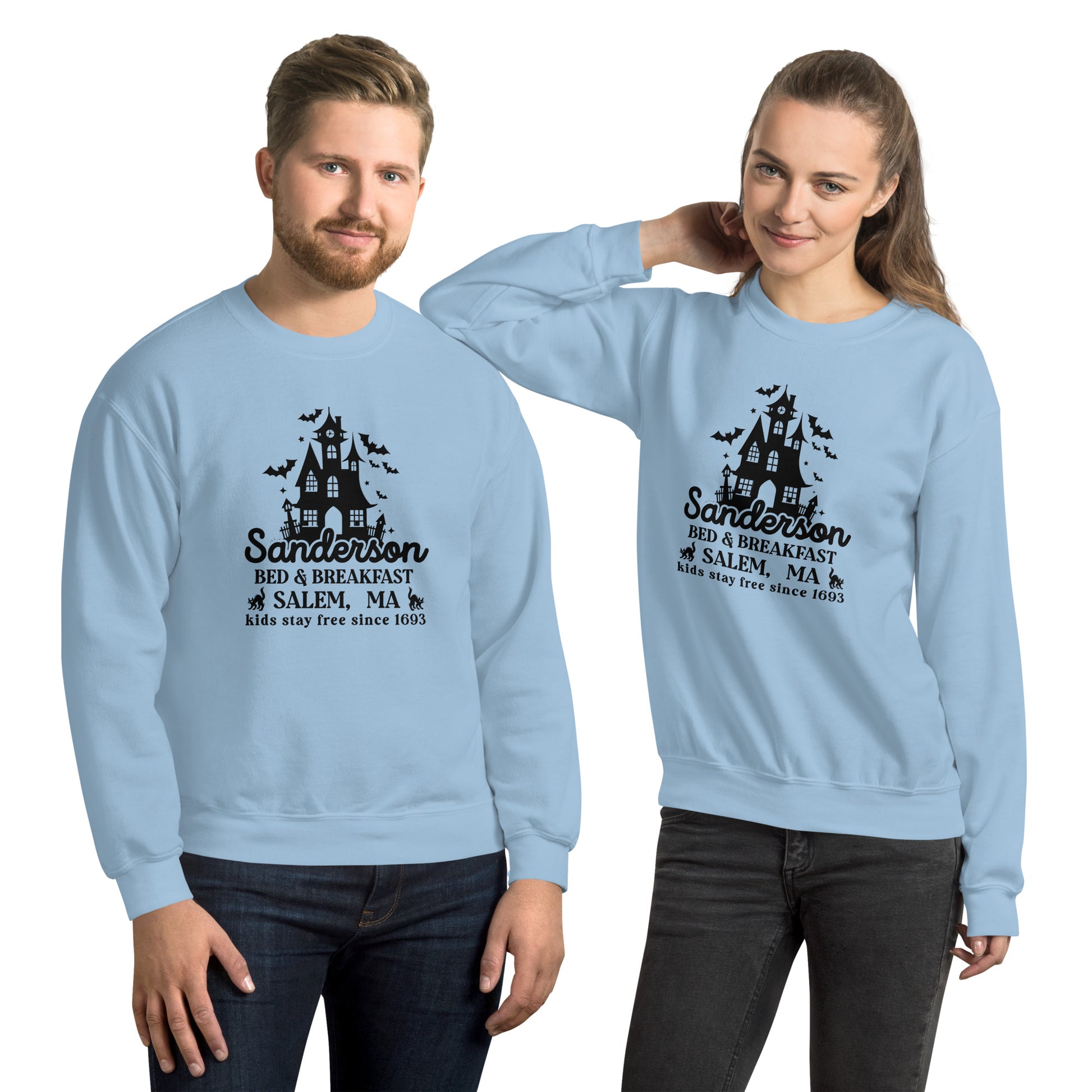 Sanderson Bed & Breakfast Salem MA (Halloween) Sweatshirt Color: Light Blue