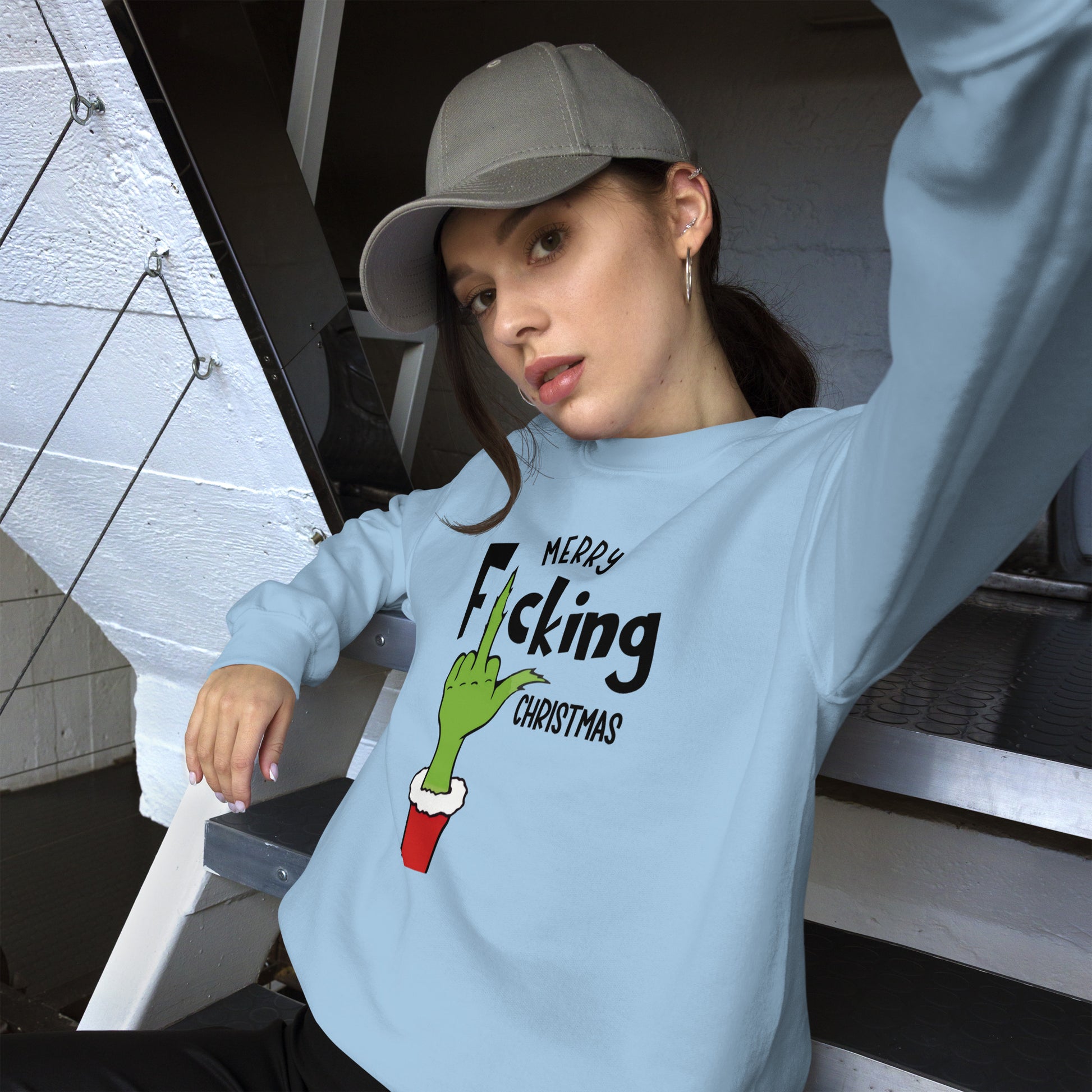 Merry F*cking Christmas grumpy Middle Finger Sweatshirt - Color: Royal - Sweatshirt Gildan 18000