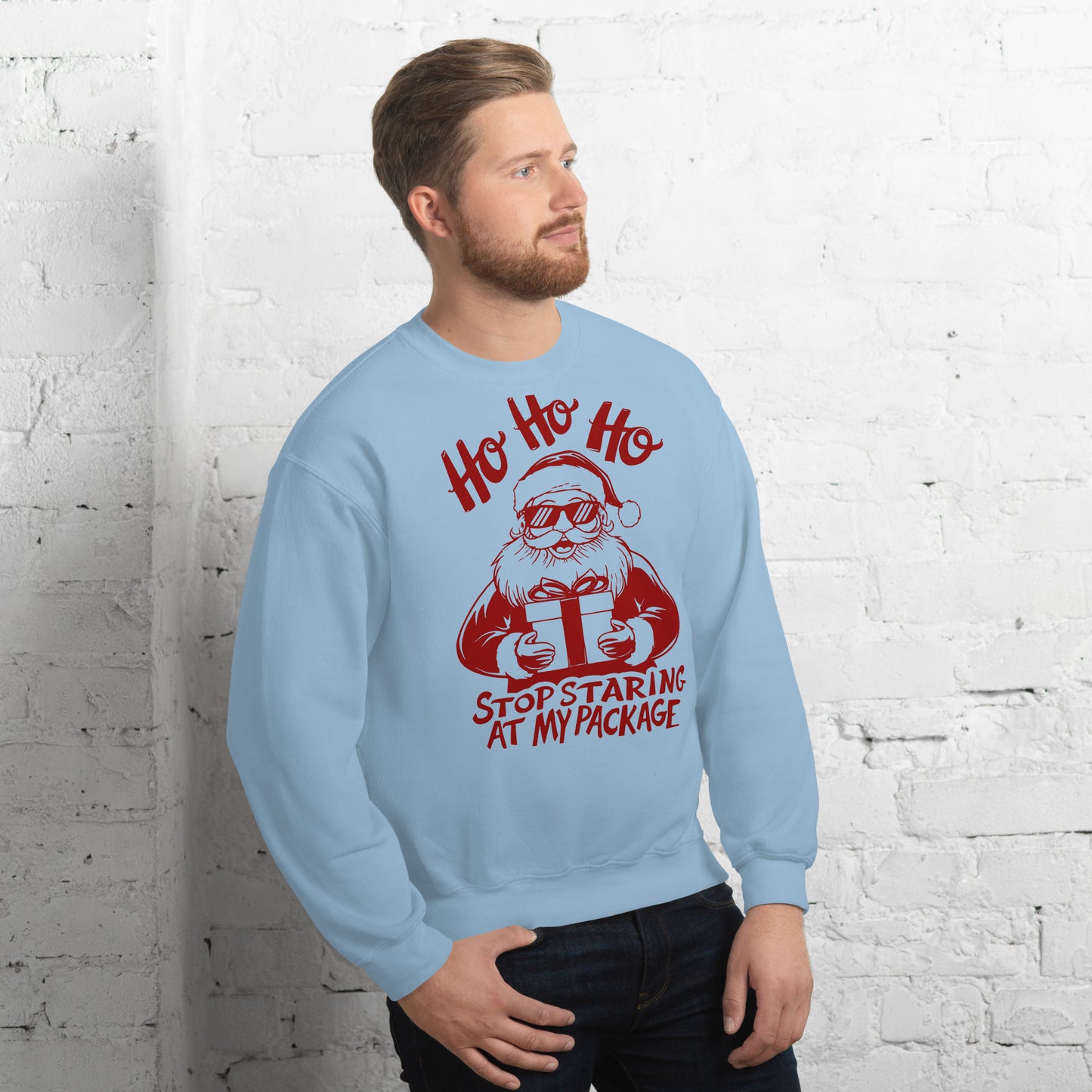 Ho Ho Ho Stop Staring At My Package (Funny Santa) Sweatshirt - Color: Irish Green