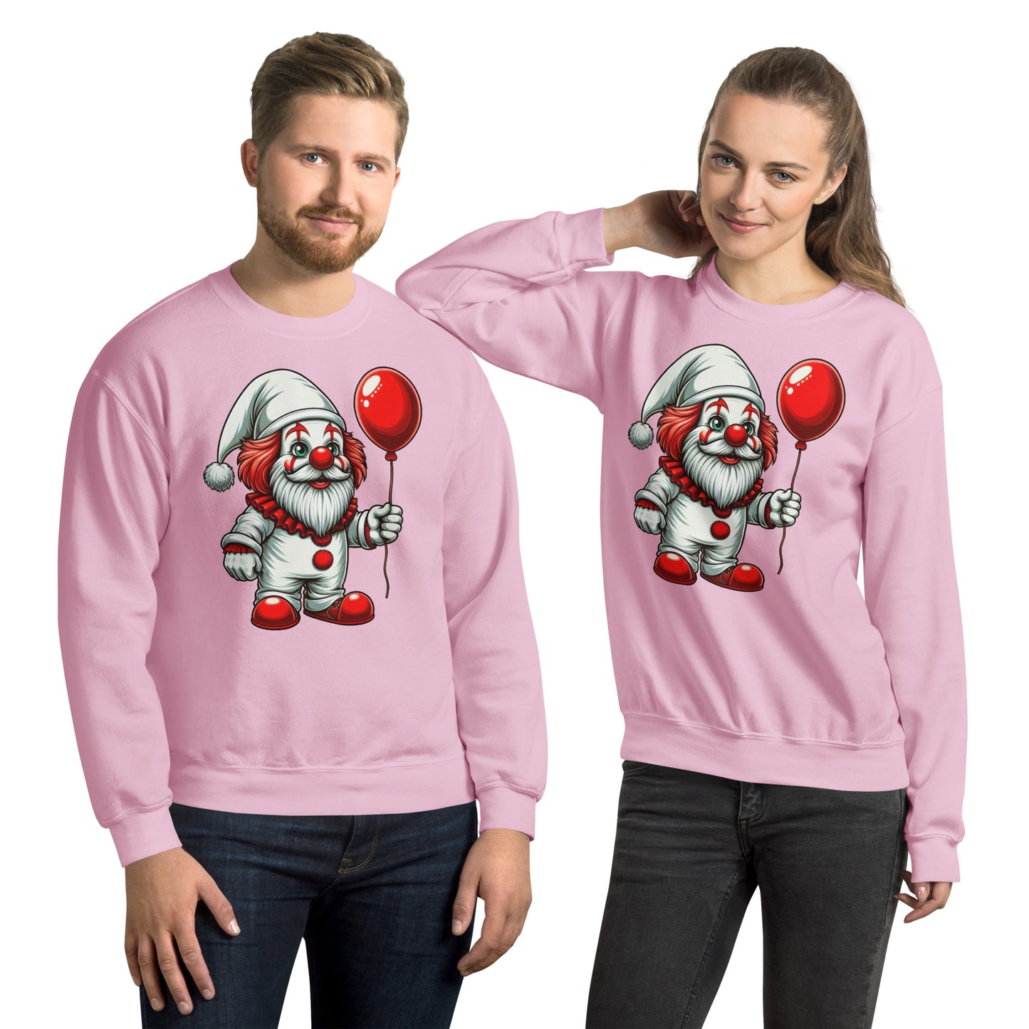 Scary Gnome with Red Balloon Sweatshirt Color: Light Pink