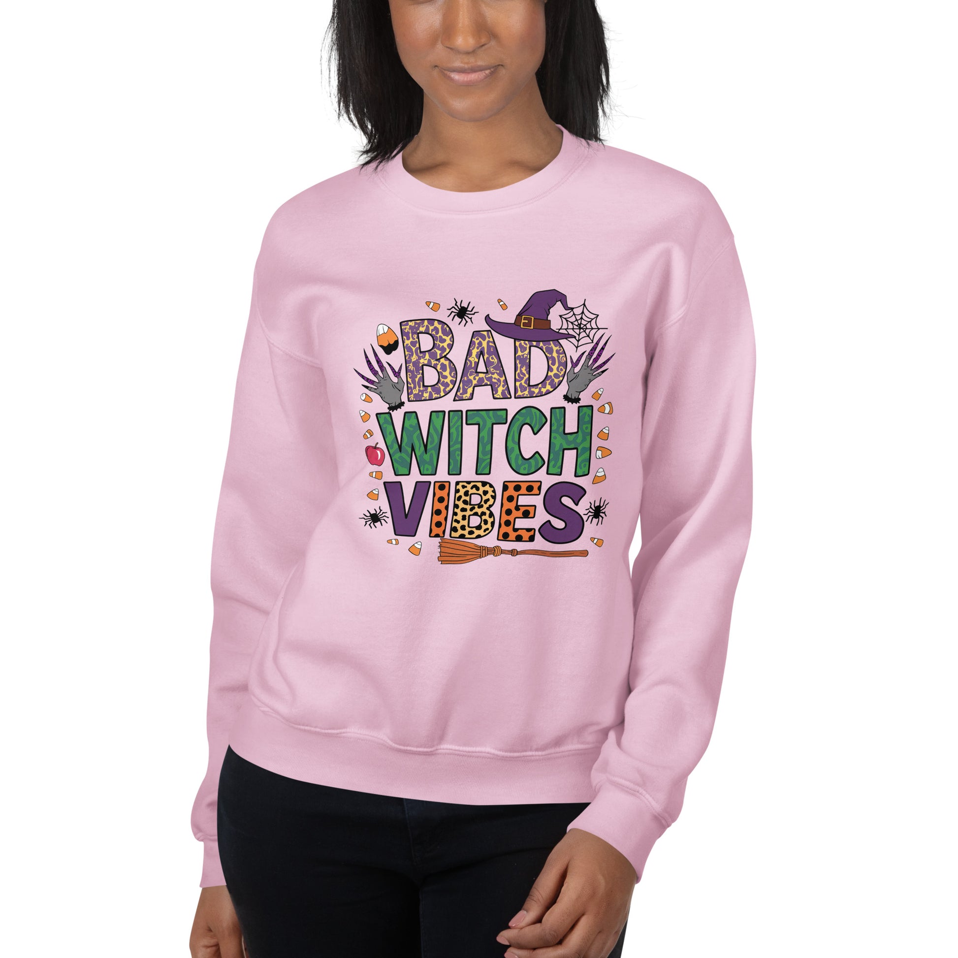 Bad Witch Vibes Sweatshirt (Halloween Witch) Color: Light Pink