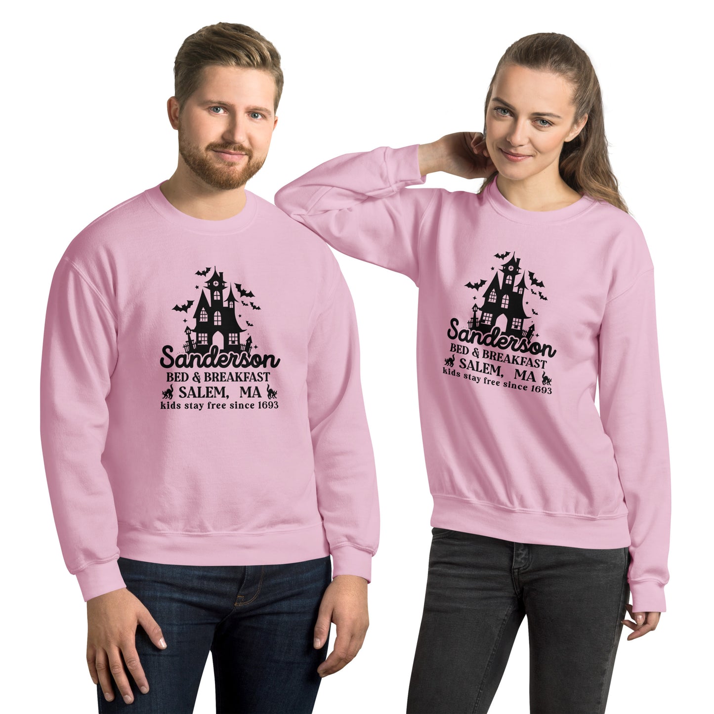 Sanderson Bed & Breakfast Salem MA (Halloween) Sweatshirt Color: Light Pink