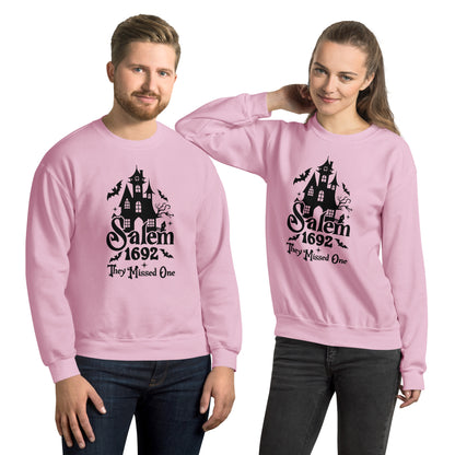 Salem 1692 They Missed One (Halloween) Sweatshirt Color: Light Pink