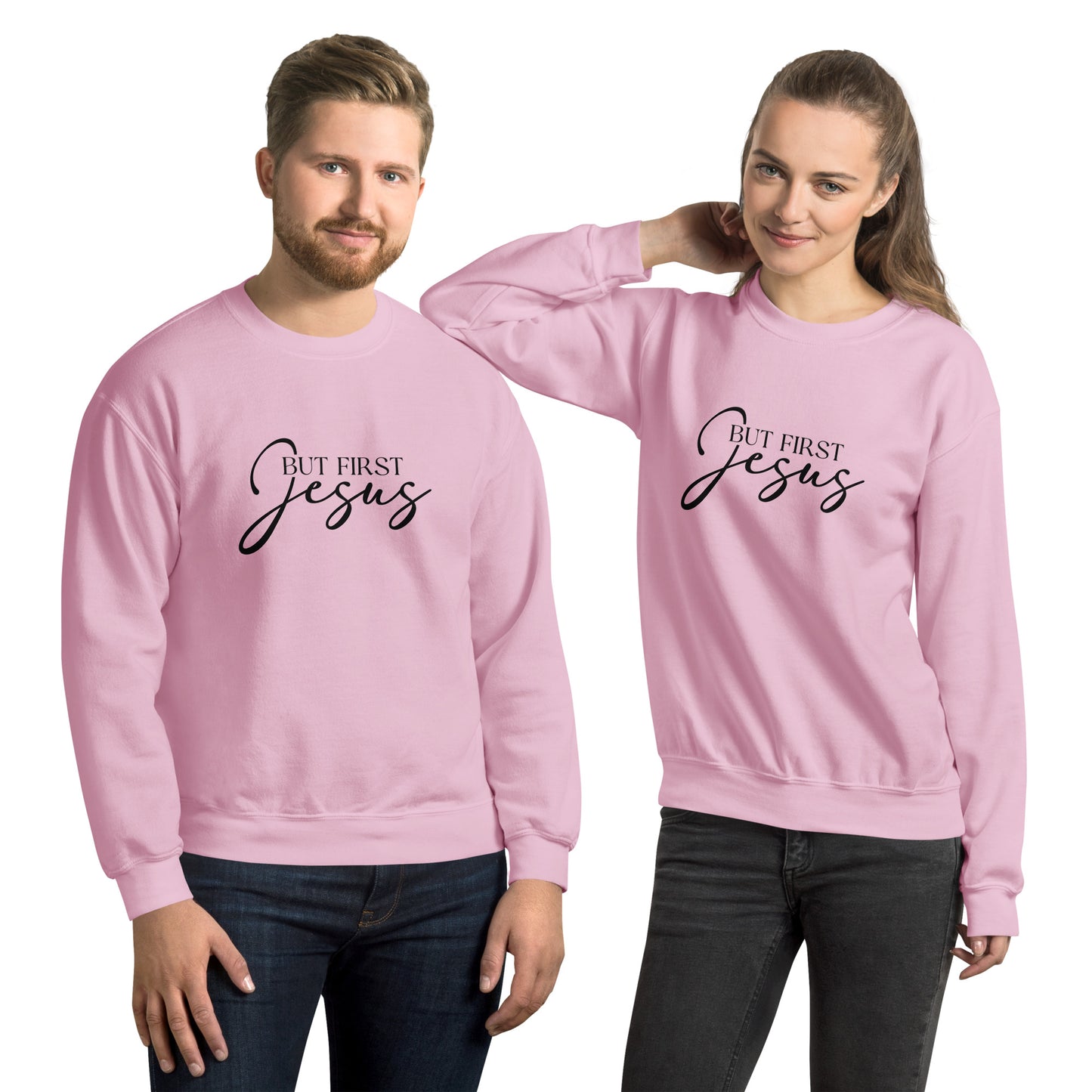 But First Jesus Sweatshirt - Color: Light Pink