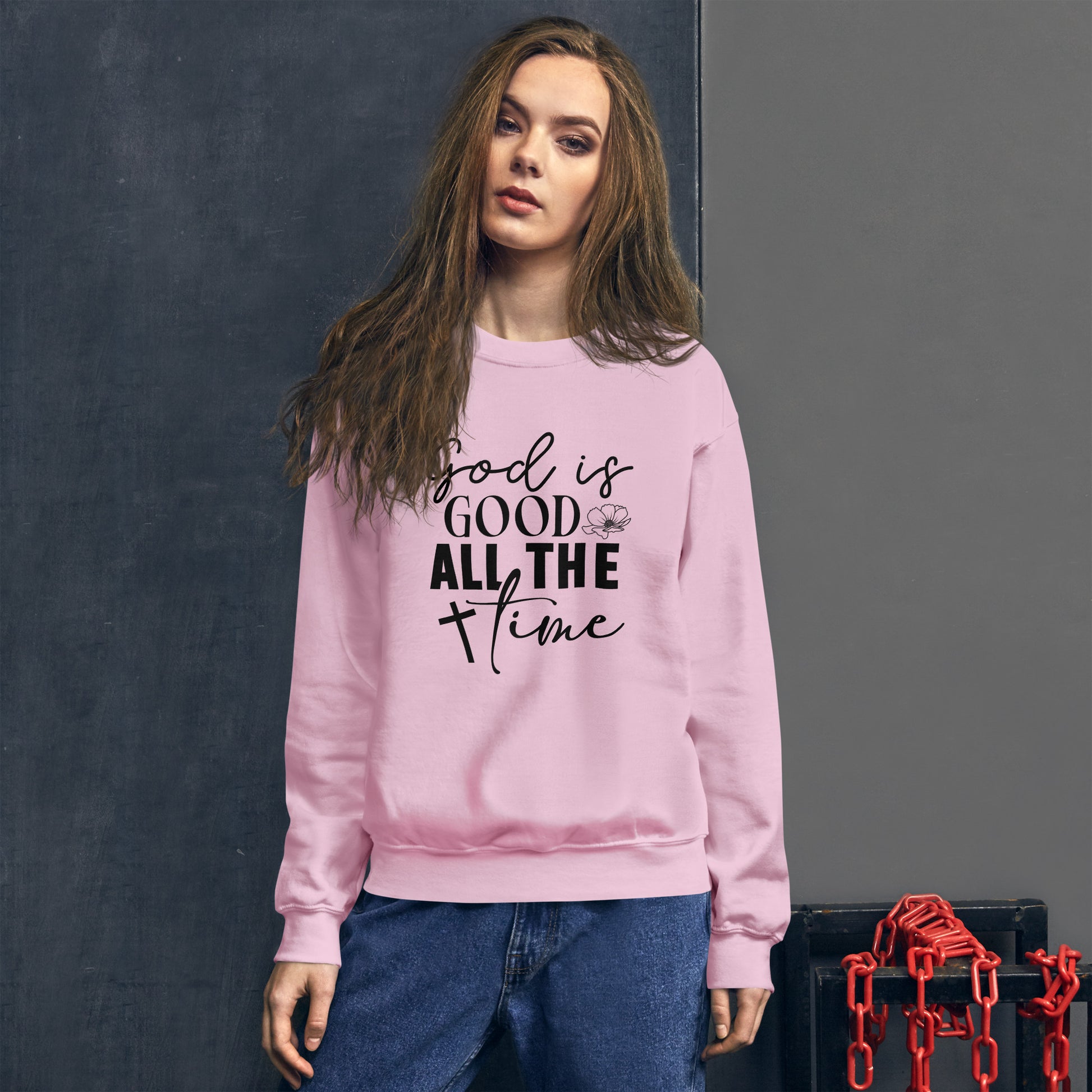 God is Good All The Time Sweatshirt - Color: Red - Sweatshirt Gildan 18000