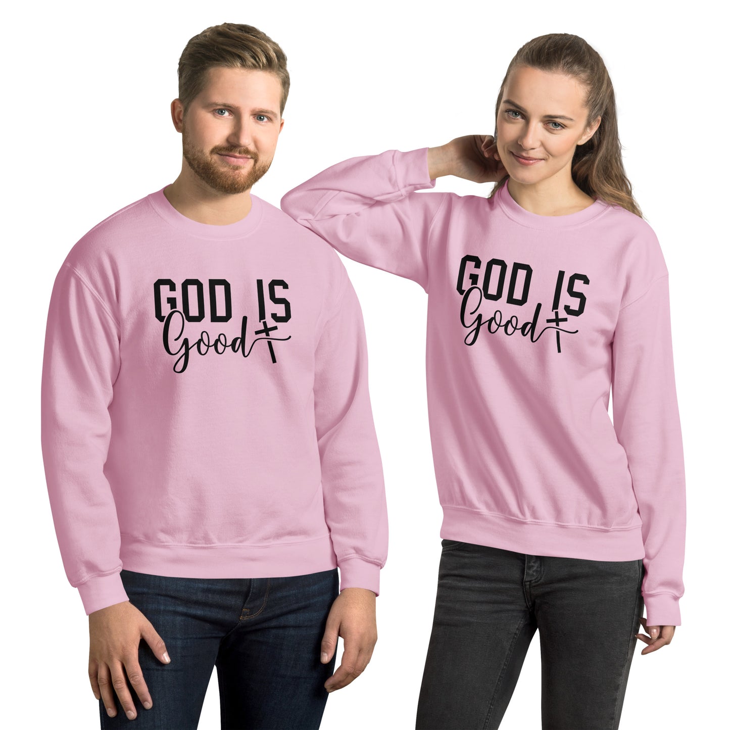 God is Good Sweatshirt - Color: Light Pink - Sweatshirt Gildan 18000