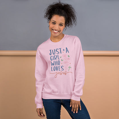 Just A Girl Who Loves Jesus Sweatshirt - Color: Light Pink