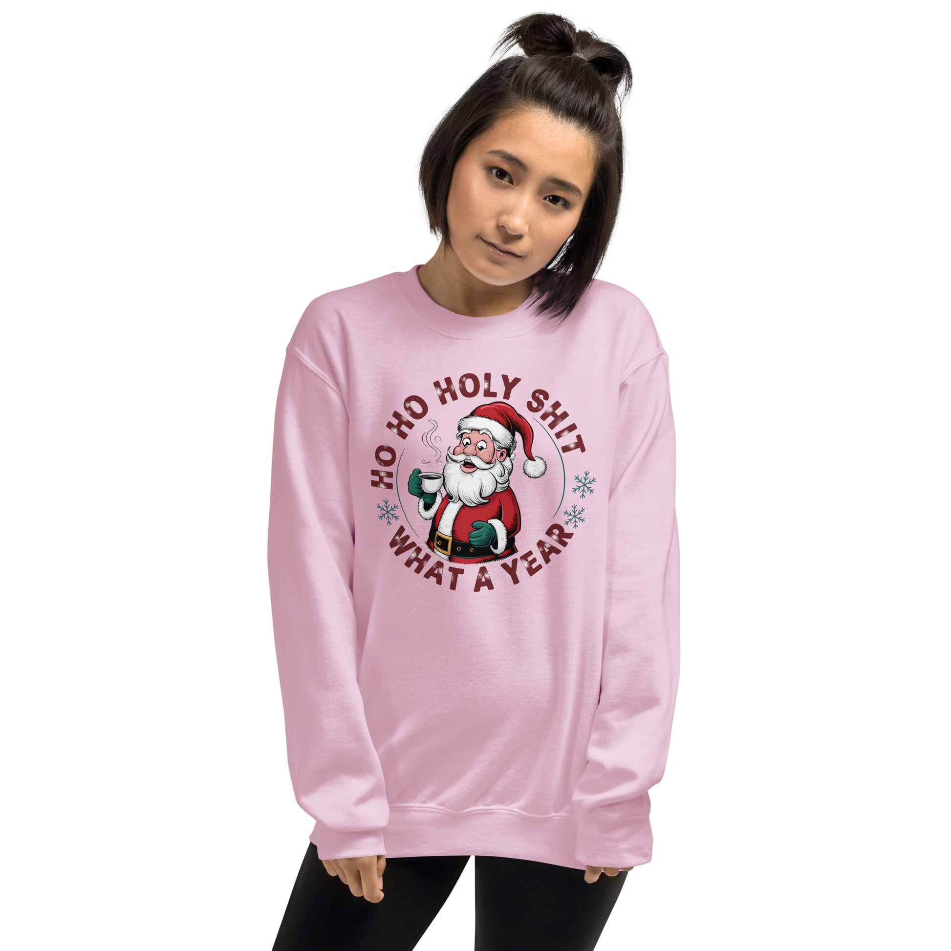 Ho Ho Holy Shit What A Year (Funny Christmas Santa) Sweatshirt - Color: Red