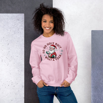 Ho Ho Holy Shit What A Year (Funny Christmas Santa) Sweatshirt - Color: Red