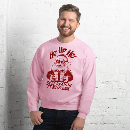 Ho Ho Ho Stop Staring At My Package (Funny Santa) Sweatshirt - Color: Light Pink