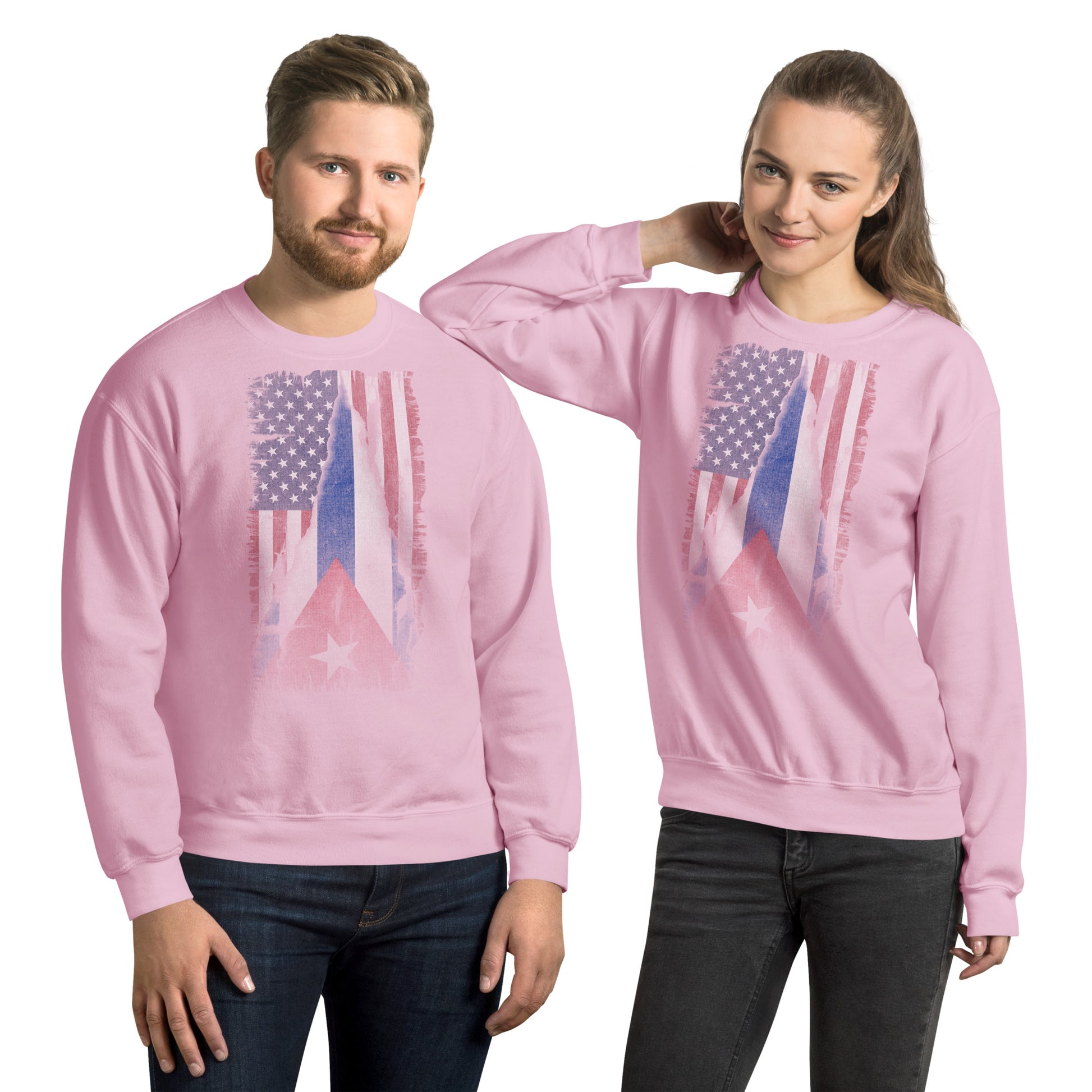 Cuban American Flag Sweatshirt – Vintage Heritage Style Color: Light Pink