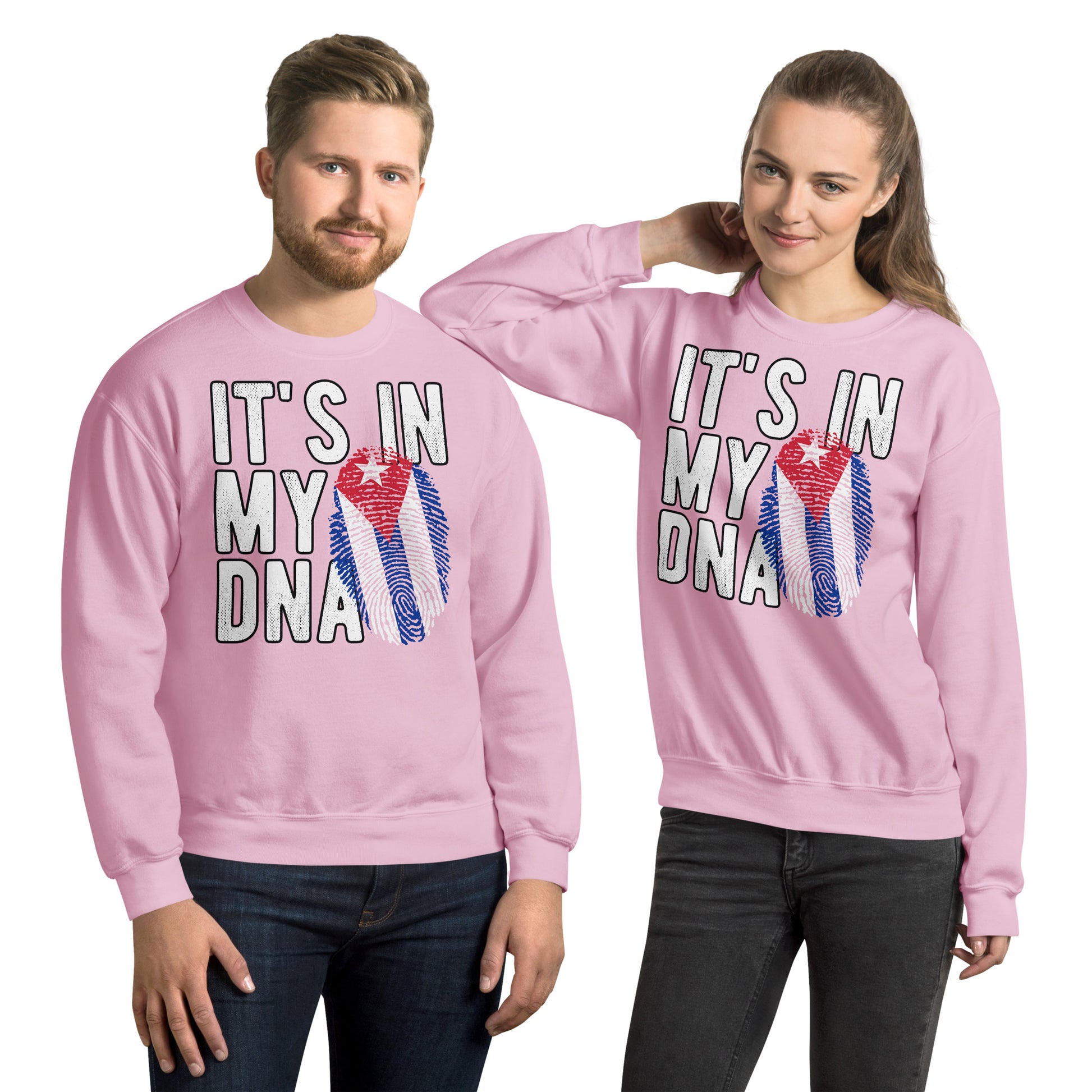 Cuban DNA Sweatshirt – Fingerprint Flag Design Color: Light Pink