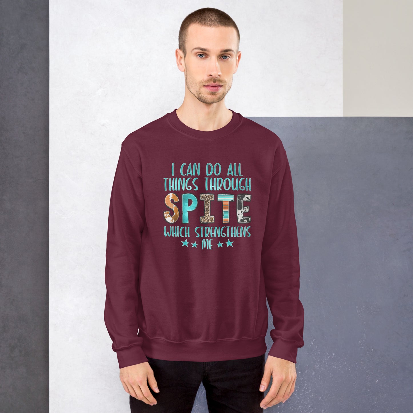 I Can Do All Things Through Spite Which Strengthens Me Sweatshirt Color: Black