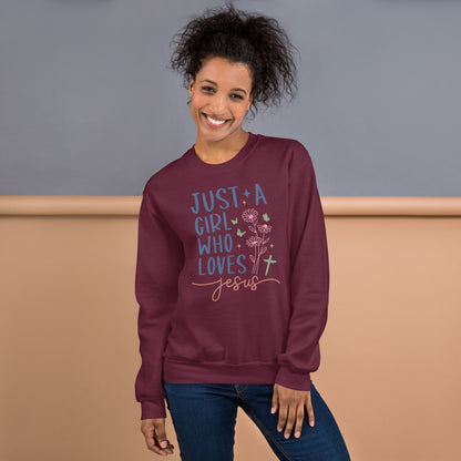 Just A Girl Who Loves Jesus Sweatshirt - Color: Maroon