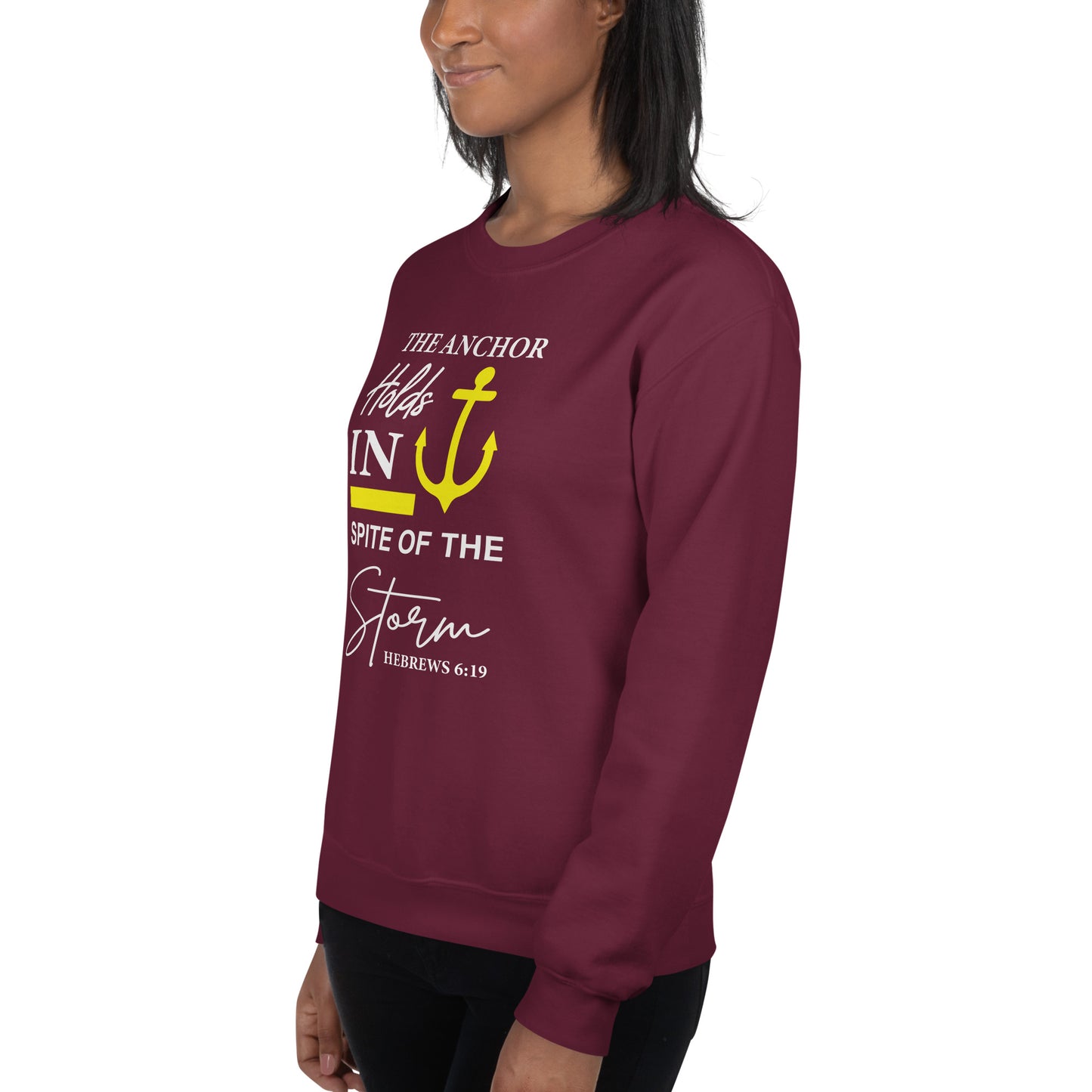 The Anchor Holds in Spite of the Storm (Hebrews 6:19) Sweatshirt Color: Black