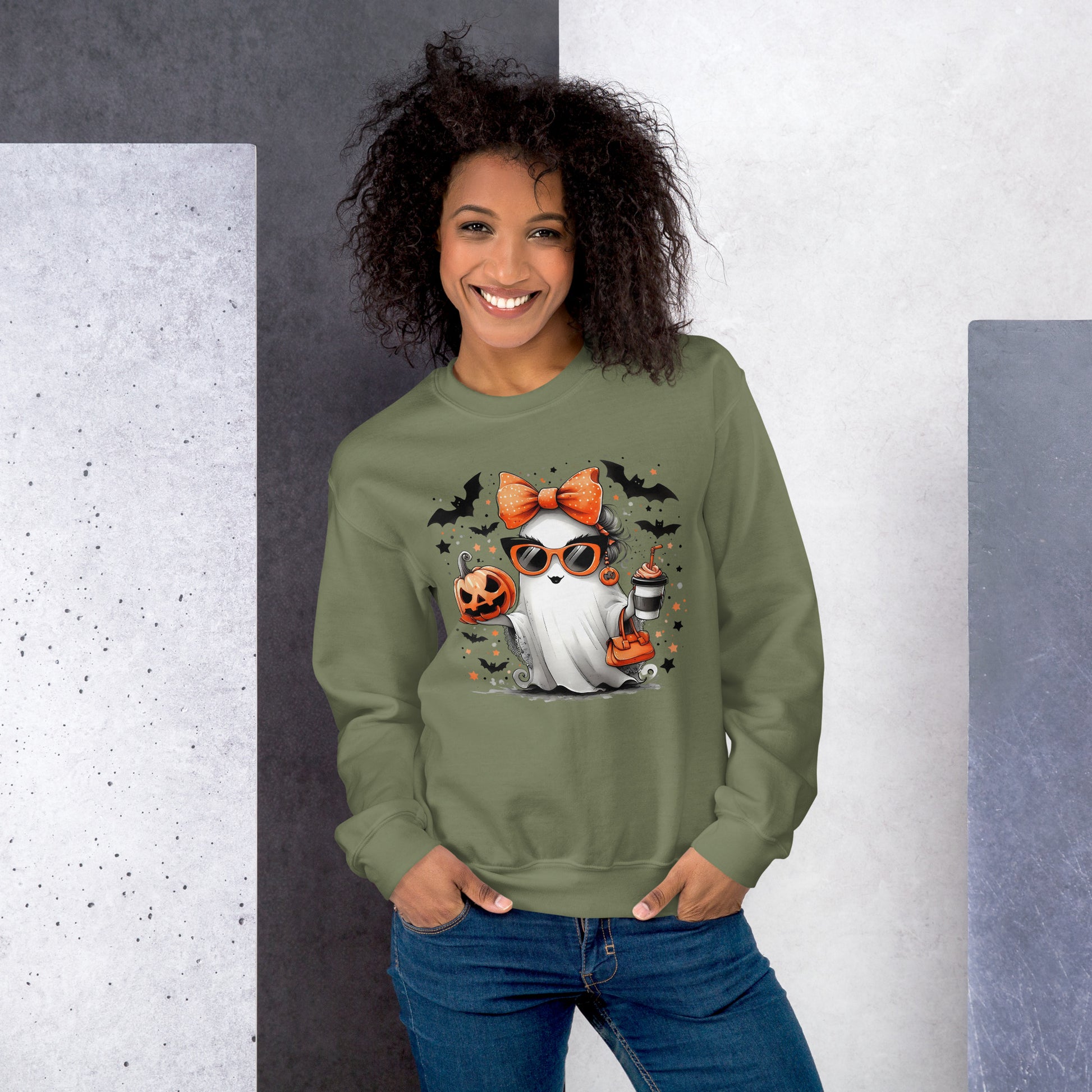 Cute Halloween Mom Ghost Sweatshirt Color: Red