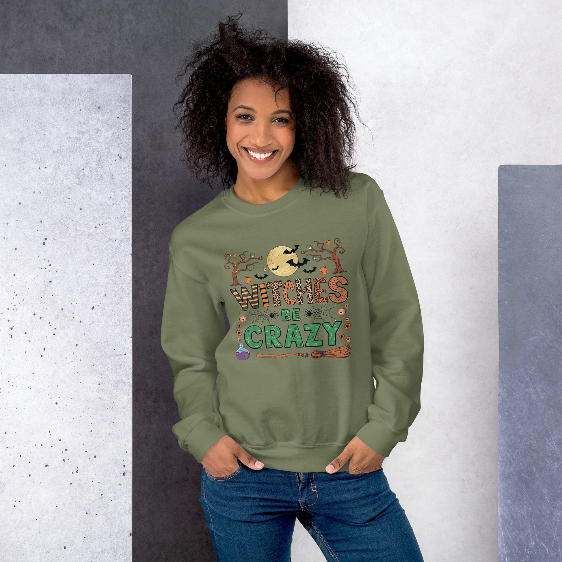 Witches Be Crazy Sweatshirt (Halloween Witch) Color: Black