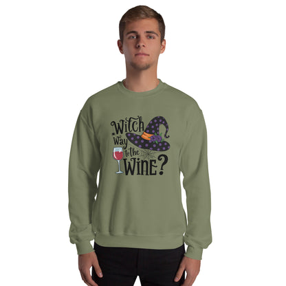 Witch Way To The Wine Sweatshirt (Halloween Witch) Color: Red