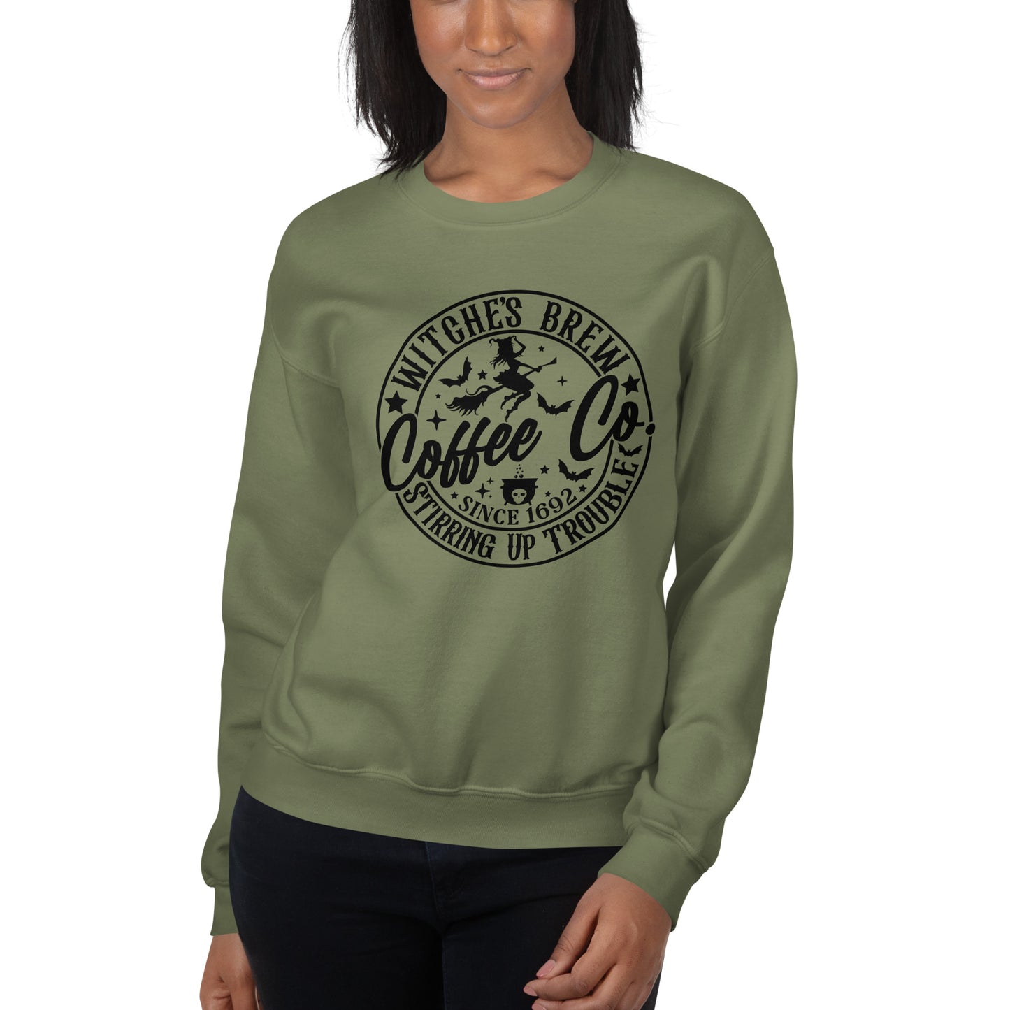 Witches Brew Coffee Co Stirring Up Trouble (Halloween) Sweatshirt Color: Red