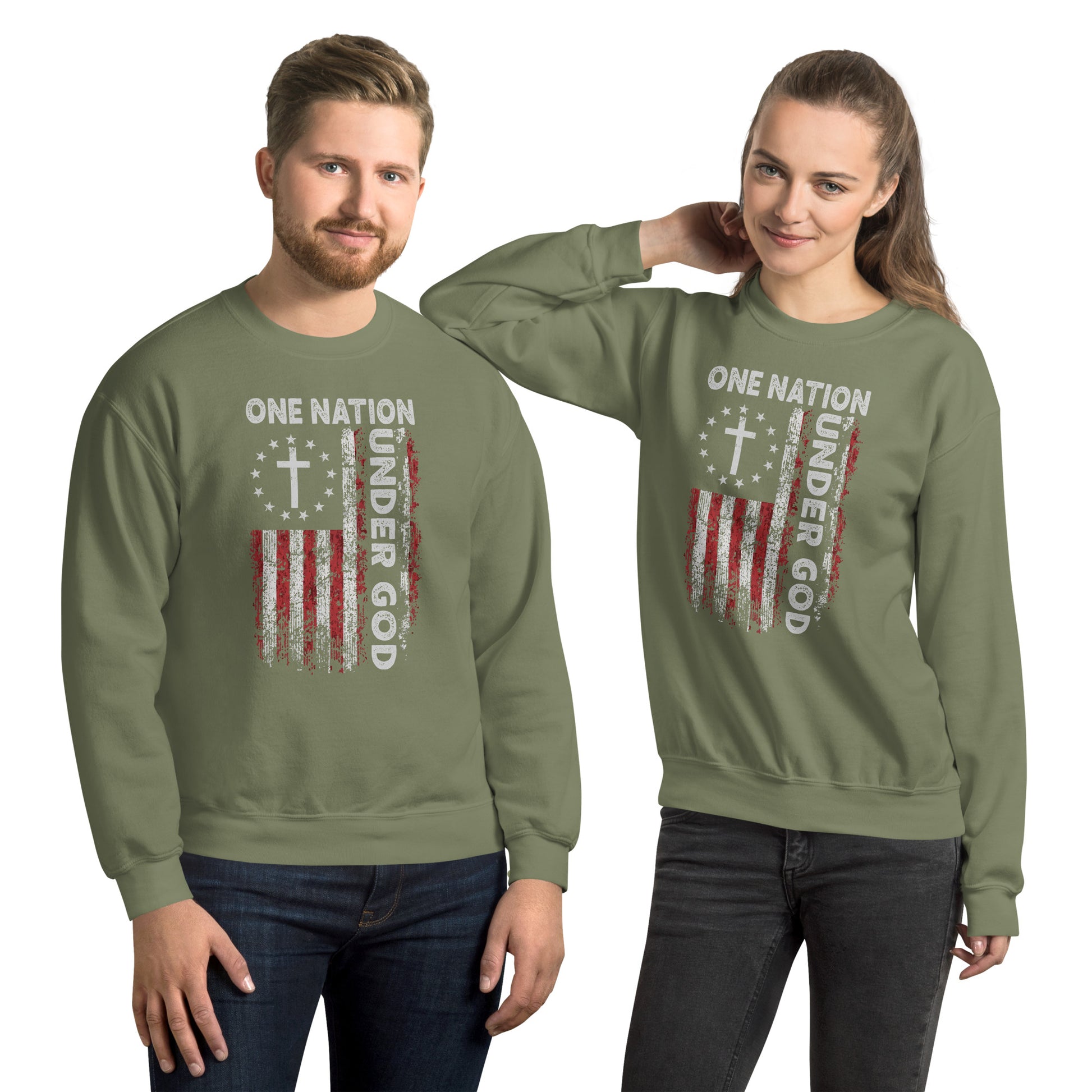 One Nation Under God Sweatshirt (God and Country) - Color: Military Green