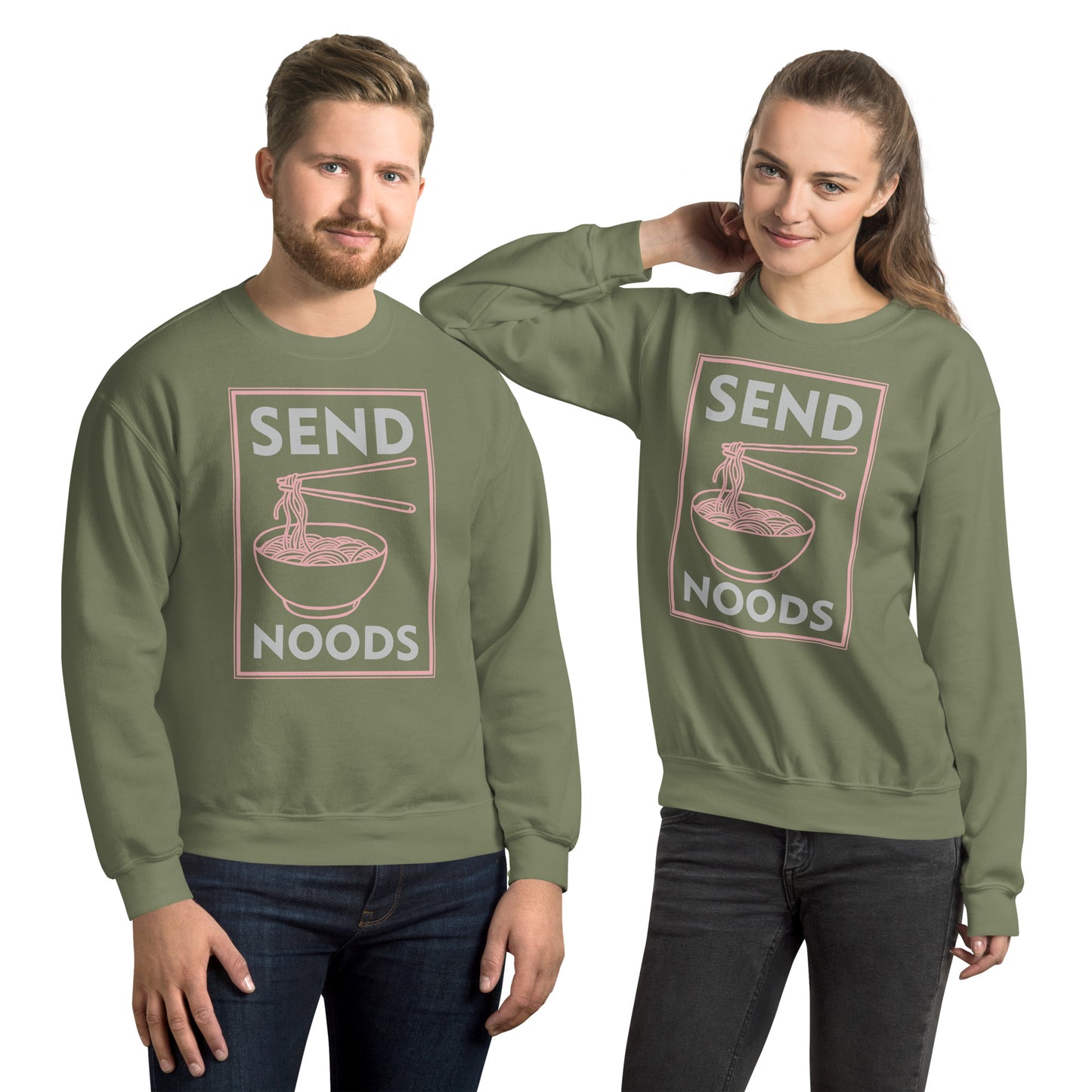 Send Noods Sweatshirt (Funny Noodle Humor) - Color: Military Green