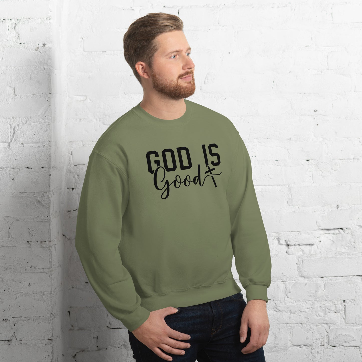 God is Good Sweatshirt - Color: Red - Sweatshirt Gildan 18000