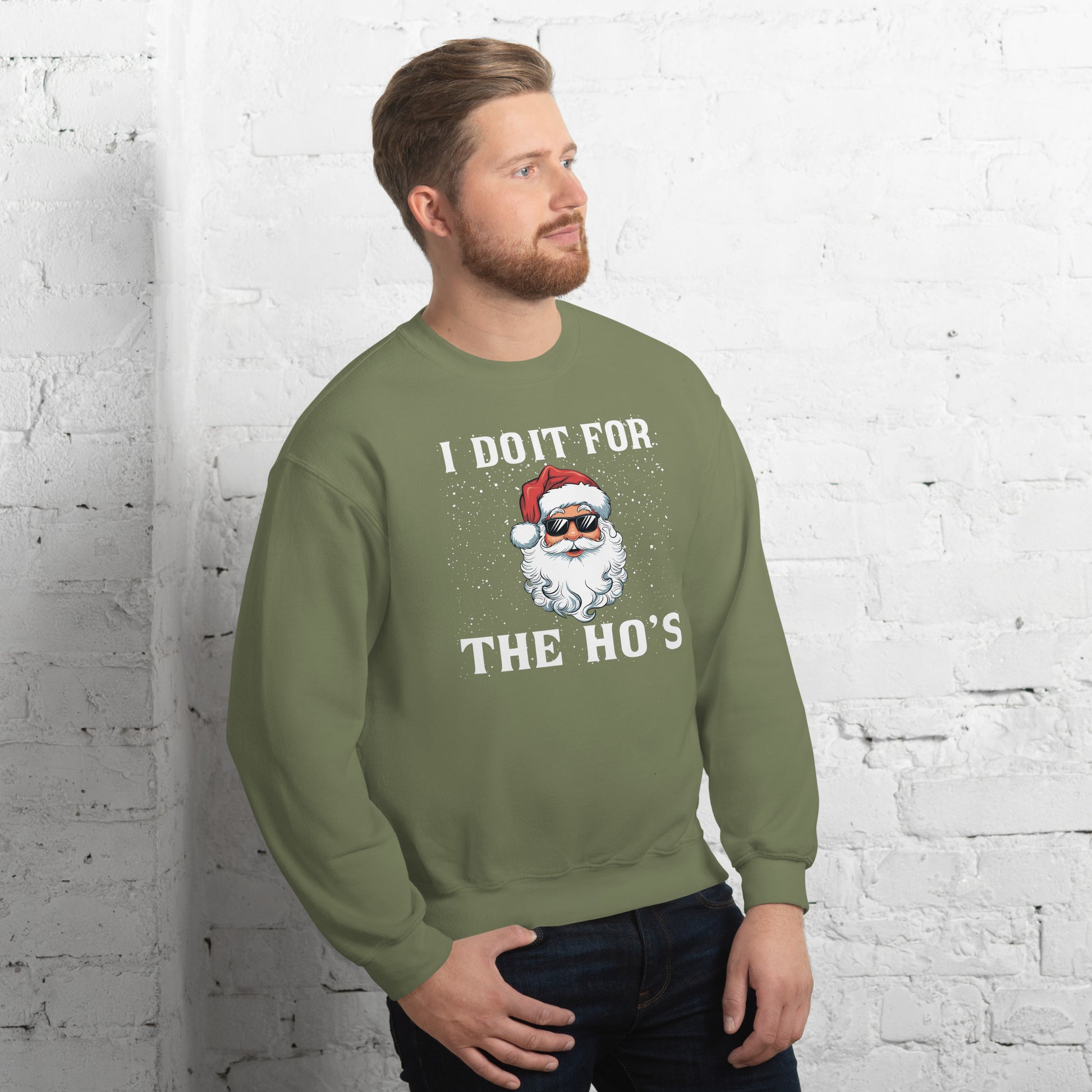 I Do It for the Ho's - Christmas Santa Sweatshirt - Color: Black