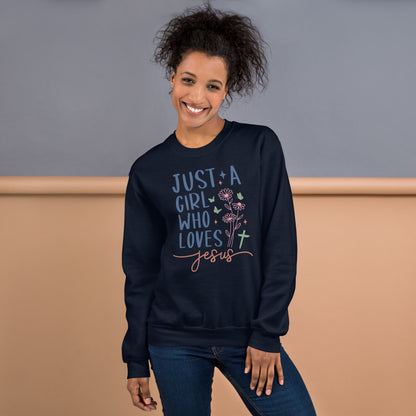 Just A Girl Who Loves Jesus Sweatshirt - Color: Navy