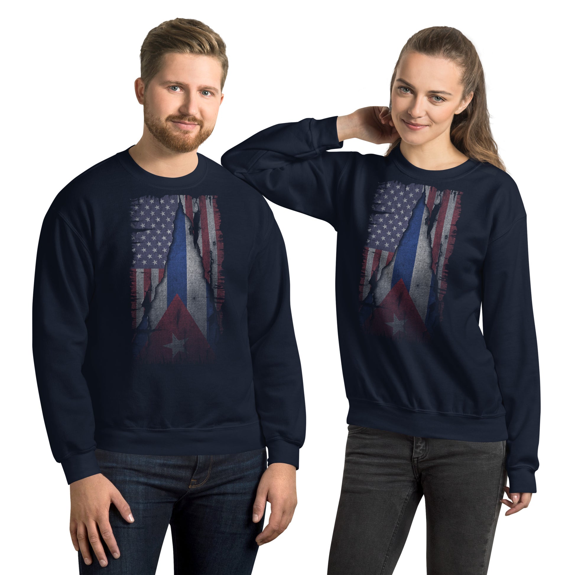 Cuban American Flag Sweatshirt – Vintage Heritage Style Color: Navy