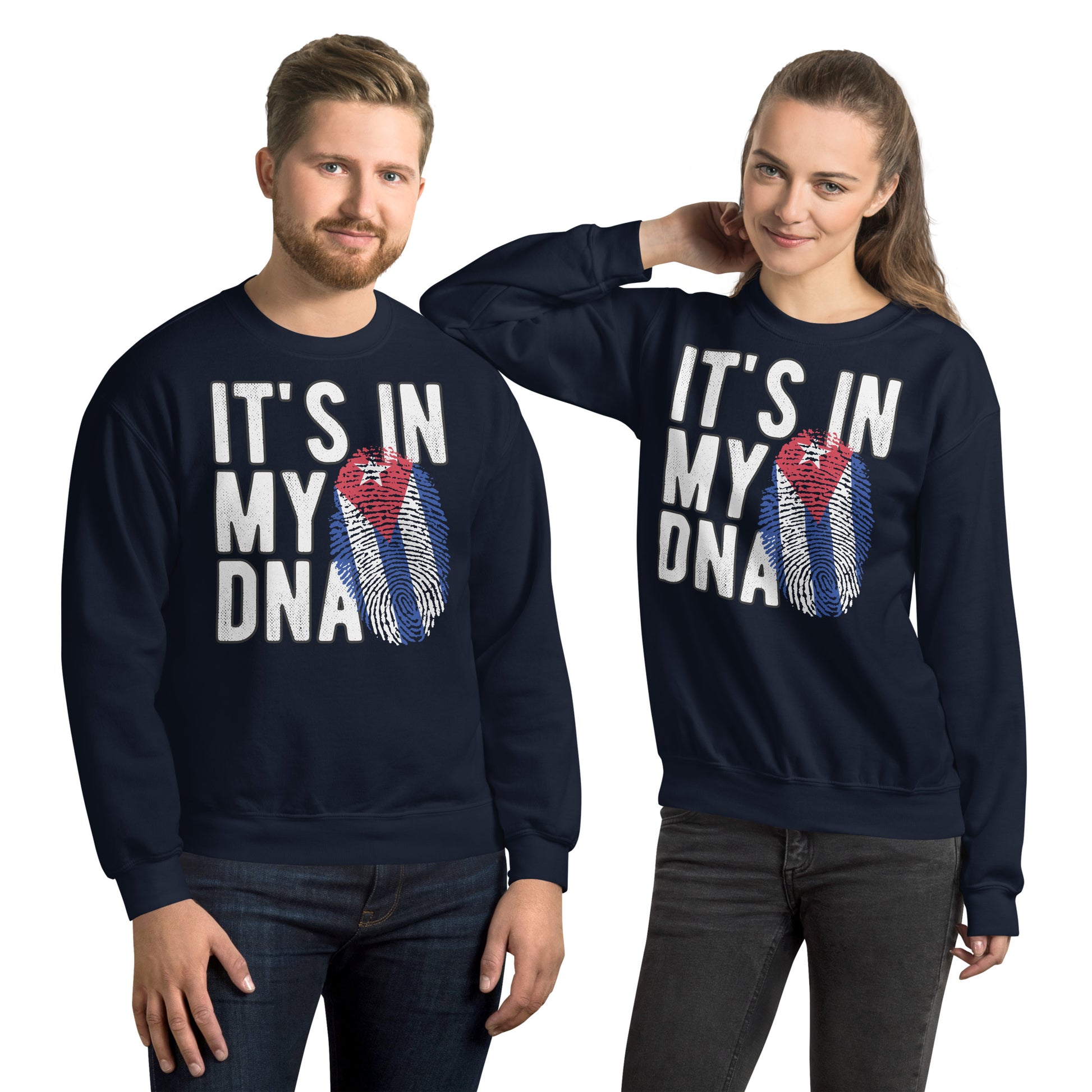 Cuban DNA Sweatshirt – Fingerprint Flag Design Color: Navy