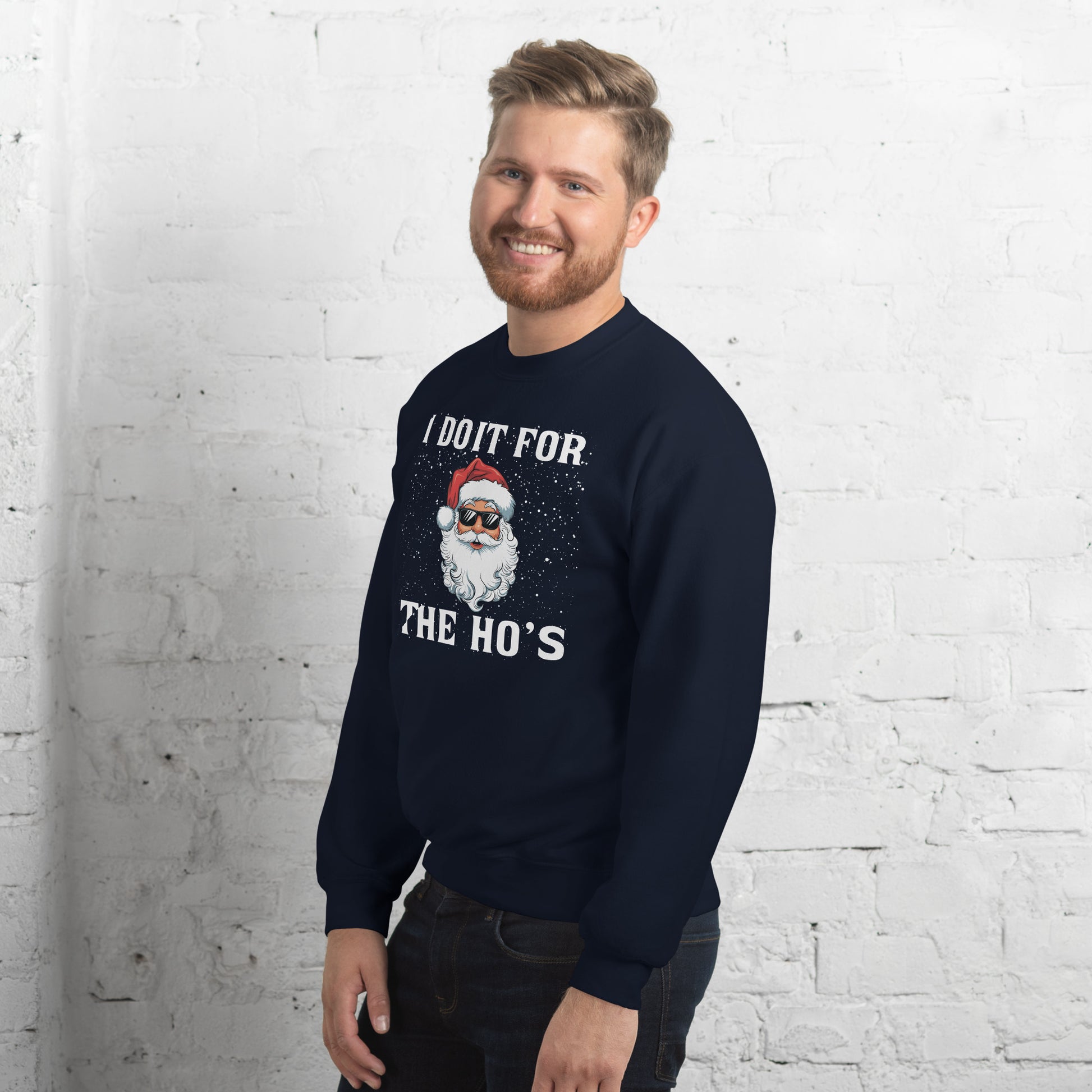 I Do It for the Ho's - Christmas Santa Sweatshirt - Color: Black