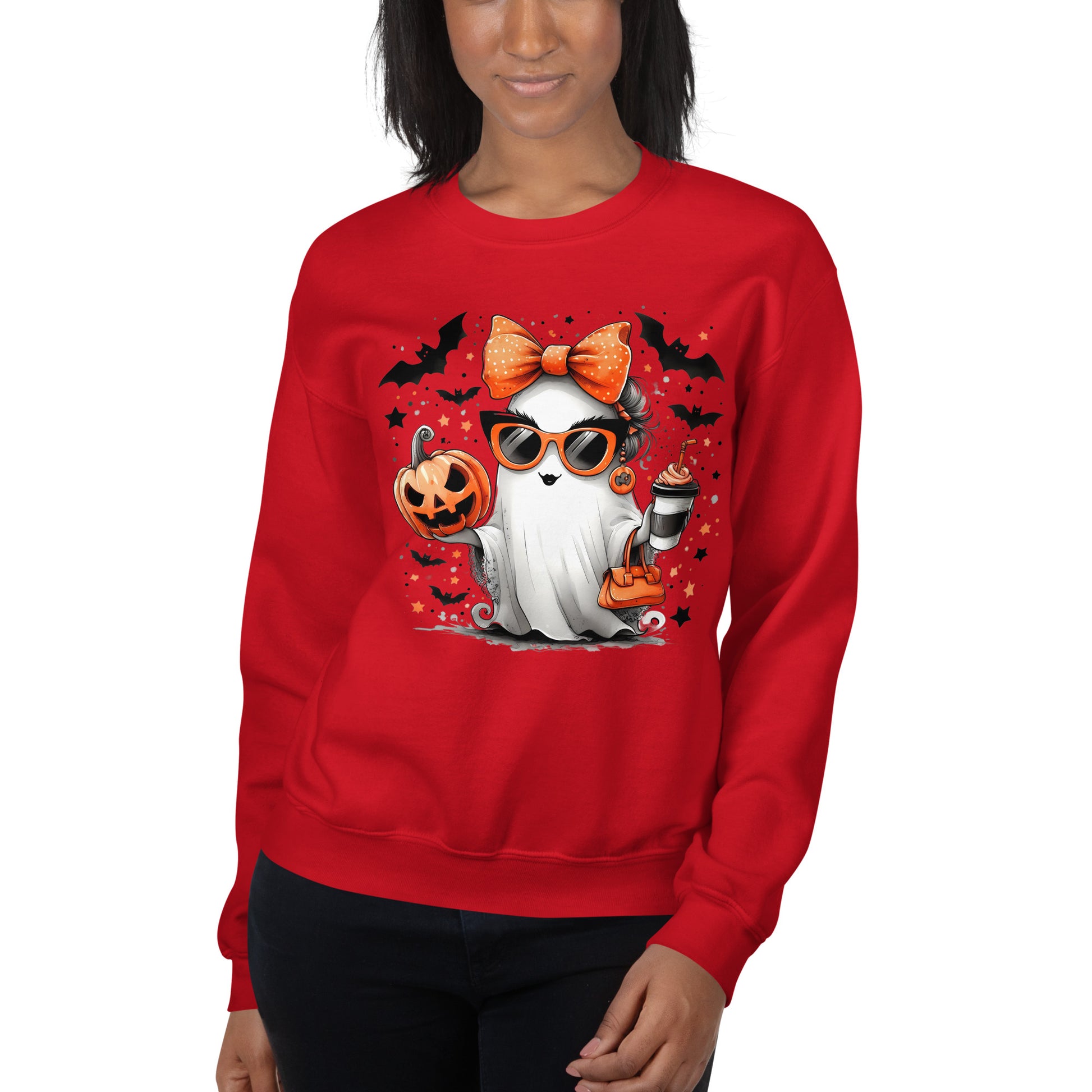 Cute Halloween Mom Ghost Sweatshirt Color: Red