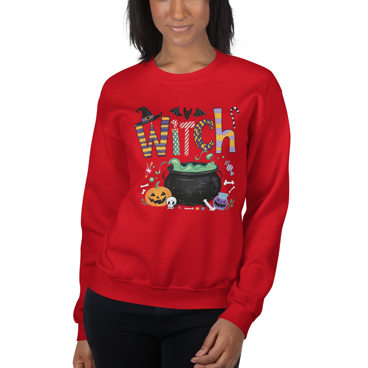 Witch (Halloween Witch) Sweatshirt Color: Red