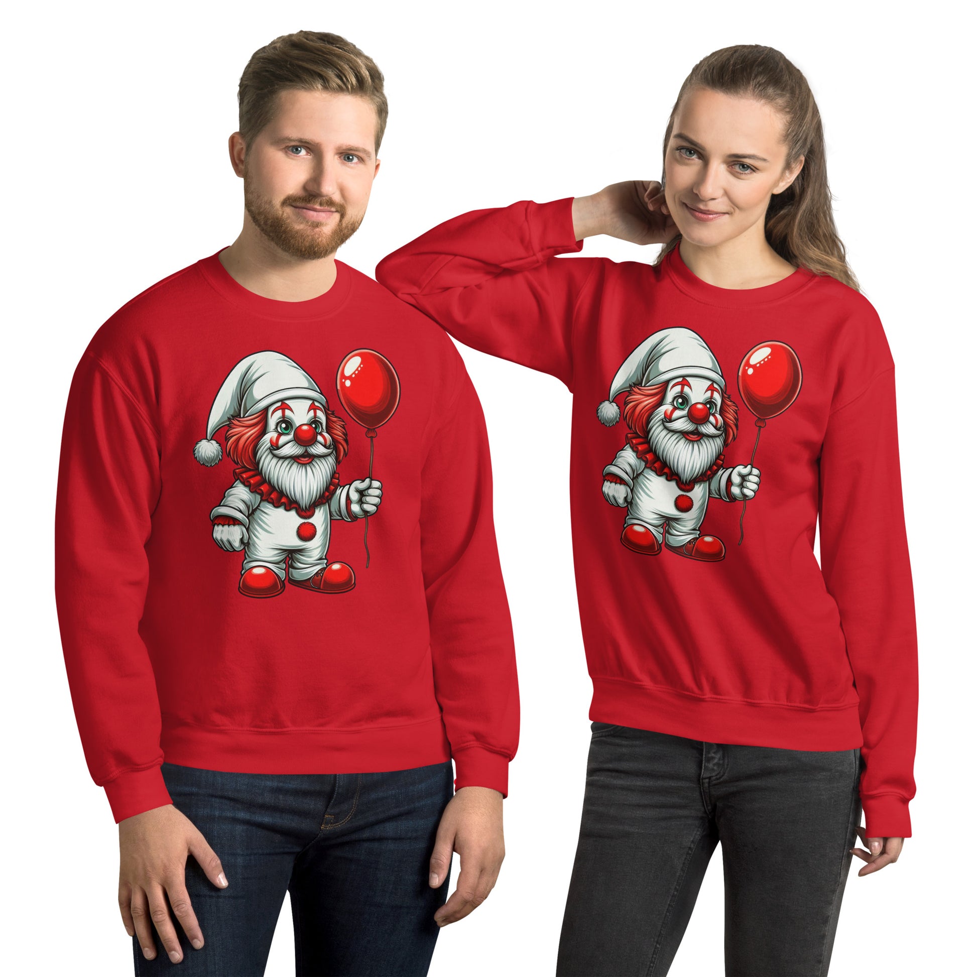 Scary Gnome with Red Balloon Sweatshirt Color: Red