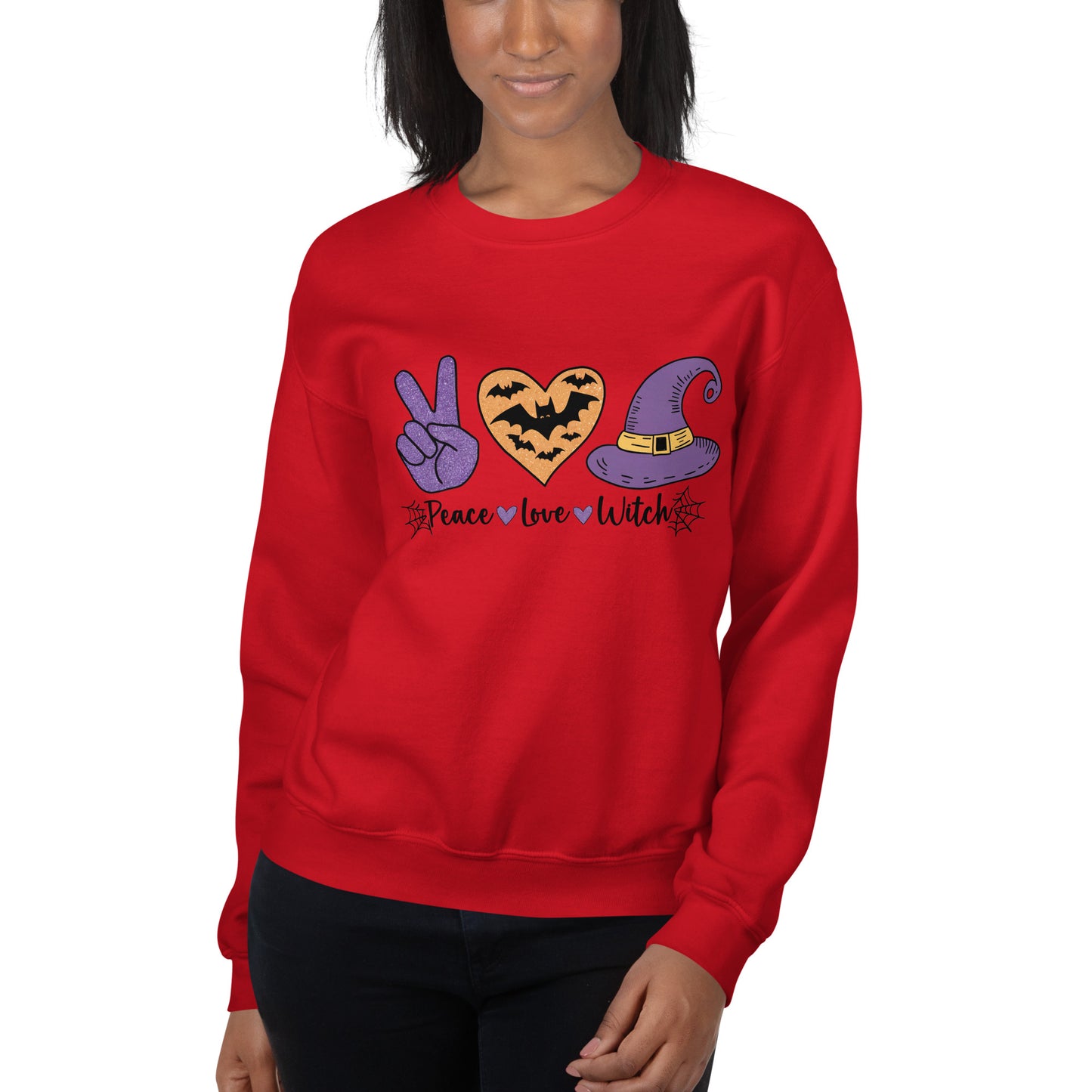 Peace Love Witch Sweatshirt (Halloween Witch) Color: Forest Green