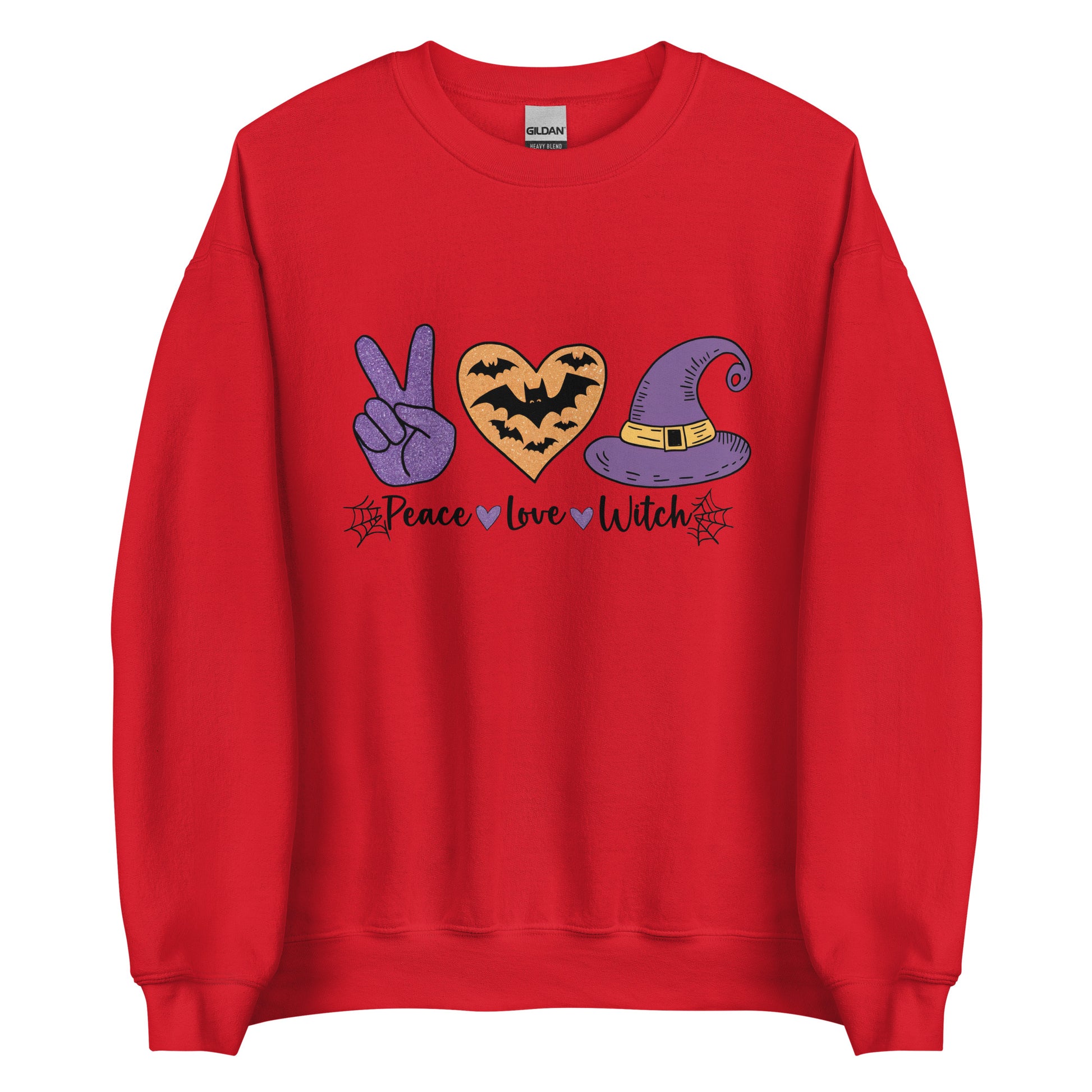 Peace Love Witch Sweatshirt (Halloween Witch) Color: Red