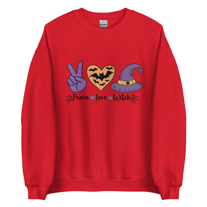 Peace Love Witch Sweatshirt (Halloween Witch) Color: Red