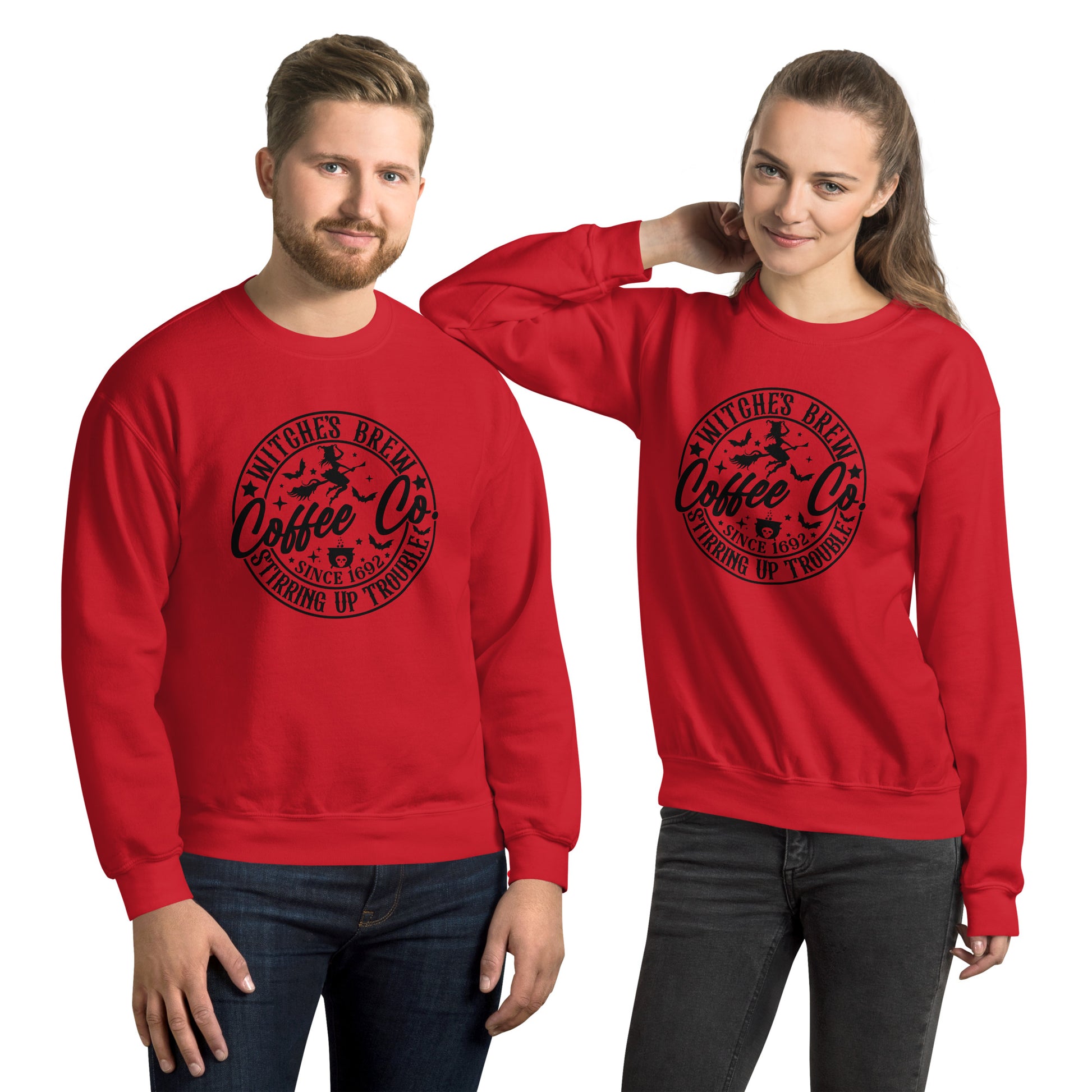 Witches Brew Coffee Co Stirring Up Trouble (Halloween) Sweatshirt Color: Red