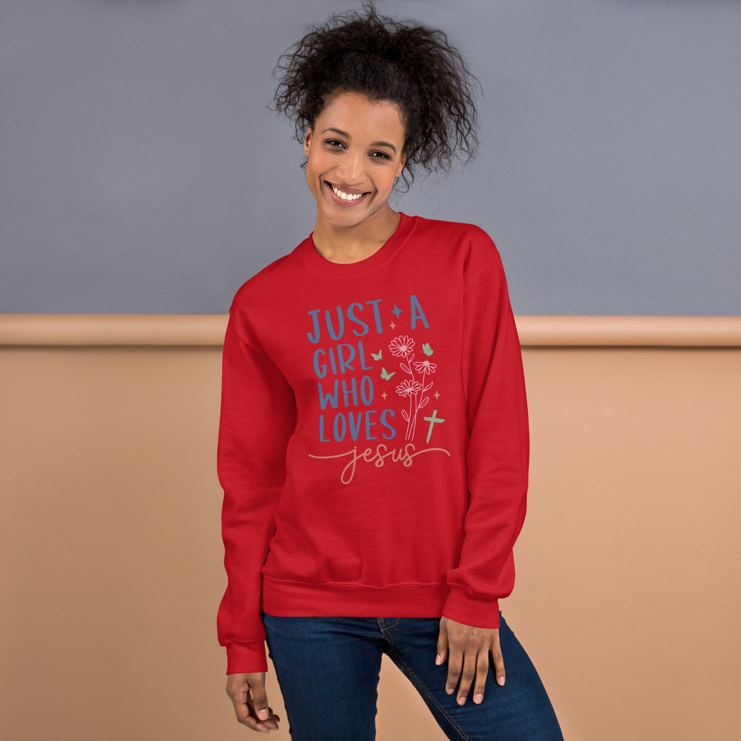 Just A Girl Who Loves Jesus Sweatshirt - Color: Red