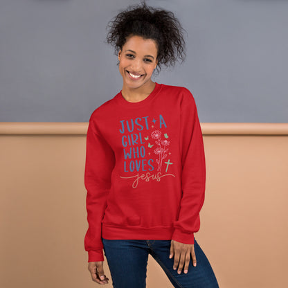 Just A Girl Who Loves Jesus Sweatshirt - Color: Red