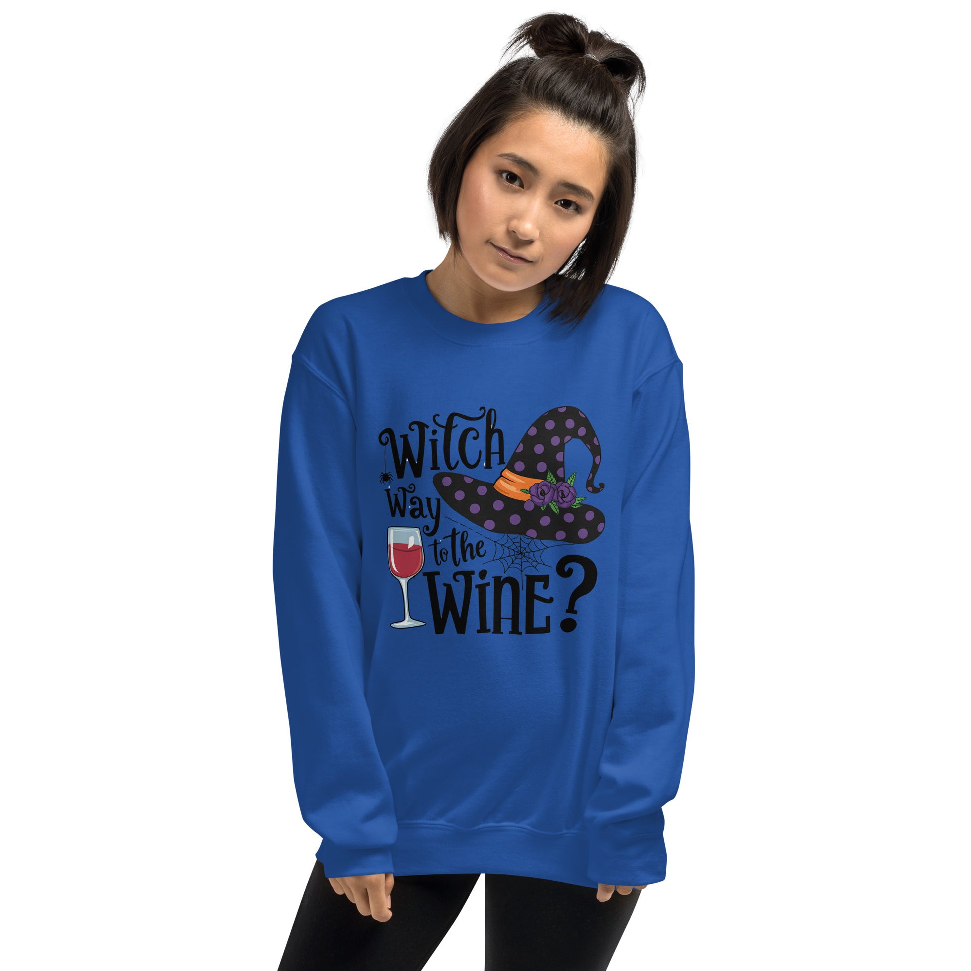 Witch Way To The Wine Sweatshirt (Halloween Witch) Color: Red