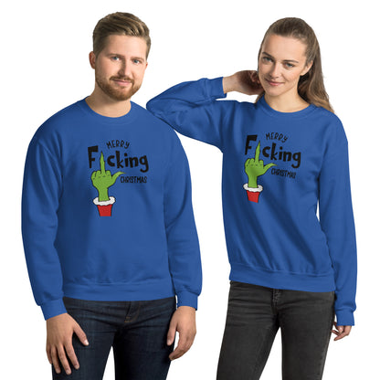 Merry F*cking Christmas grumpy Middle Finger Sweatshirt - Color: Royal