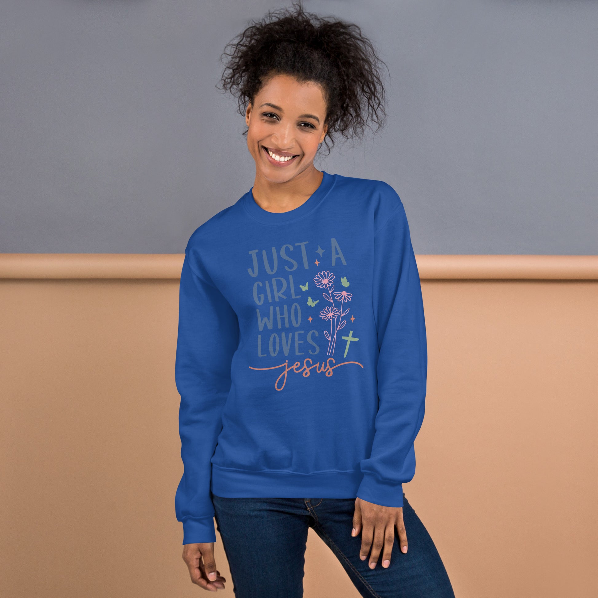 Just A Girl Who Loves Jesus Sweatshirt - Color: Royal