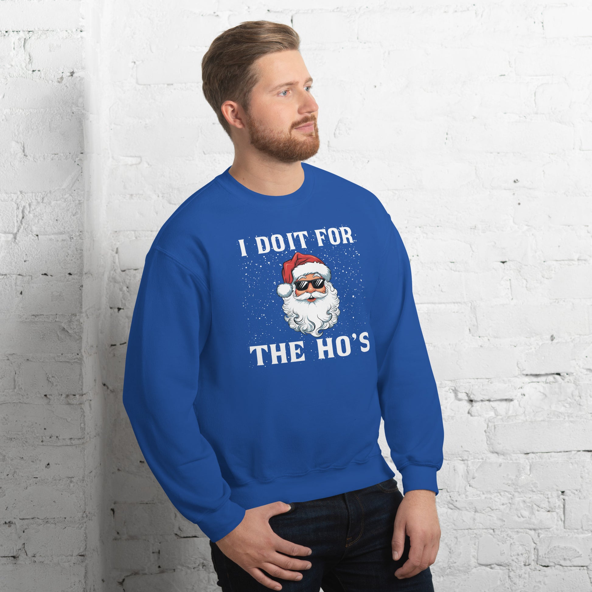 I Do It for the Ho's - Christmas Santa Sweatshirt - Color: Black