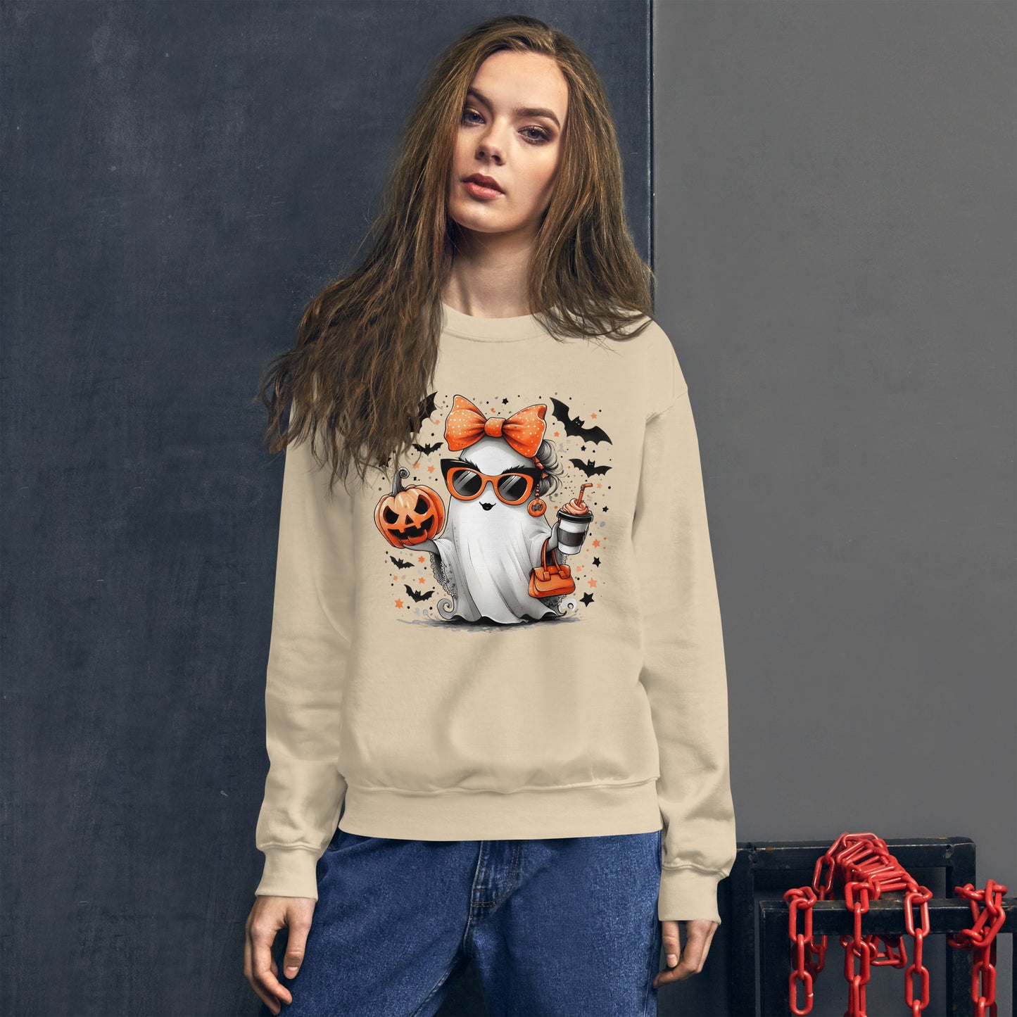 Cute Halloween Mom Ghost Sweatshirt Color: Red